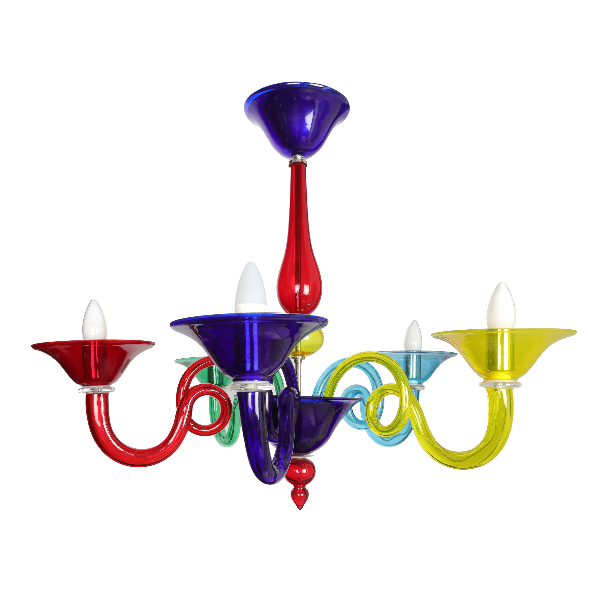 Candelabru însoțit de două aplice, în stilul Memphis, din sticlă de Murano