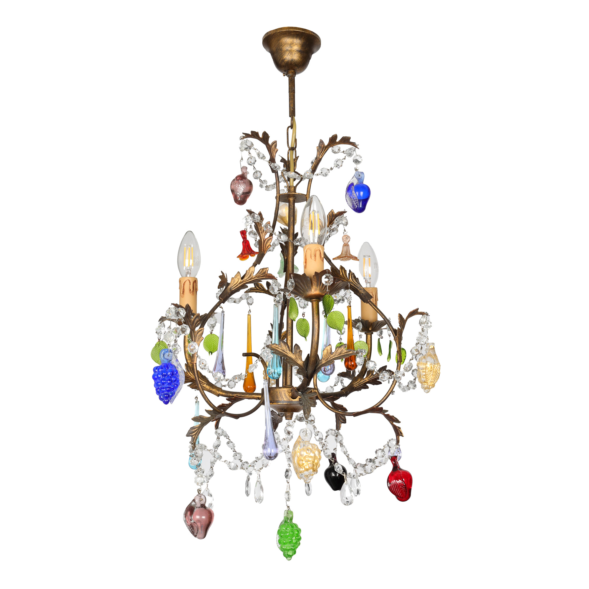 Murano glass and crystal chandelier, decorated with fruits