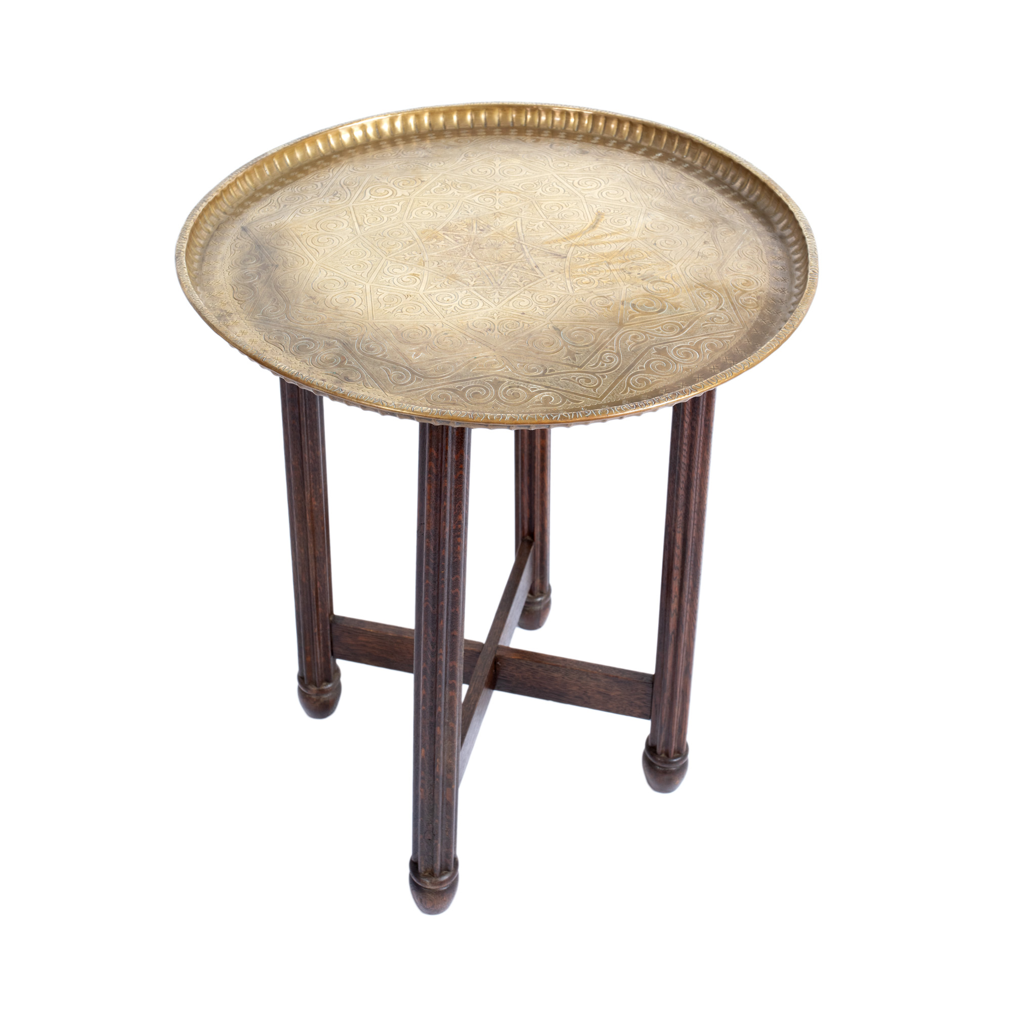 Coffee table with engraved brass top, circa 1950