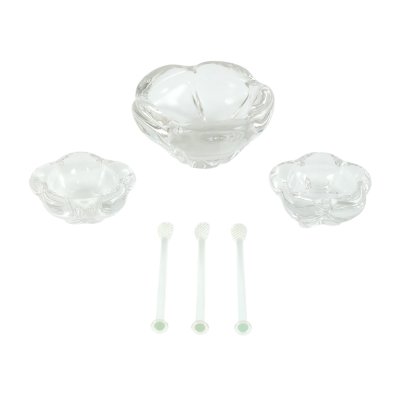 Lot format din trei recipiente pentru sare, piper și muștar, din cristal, însoțite de lingurițe