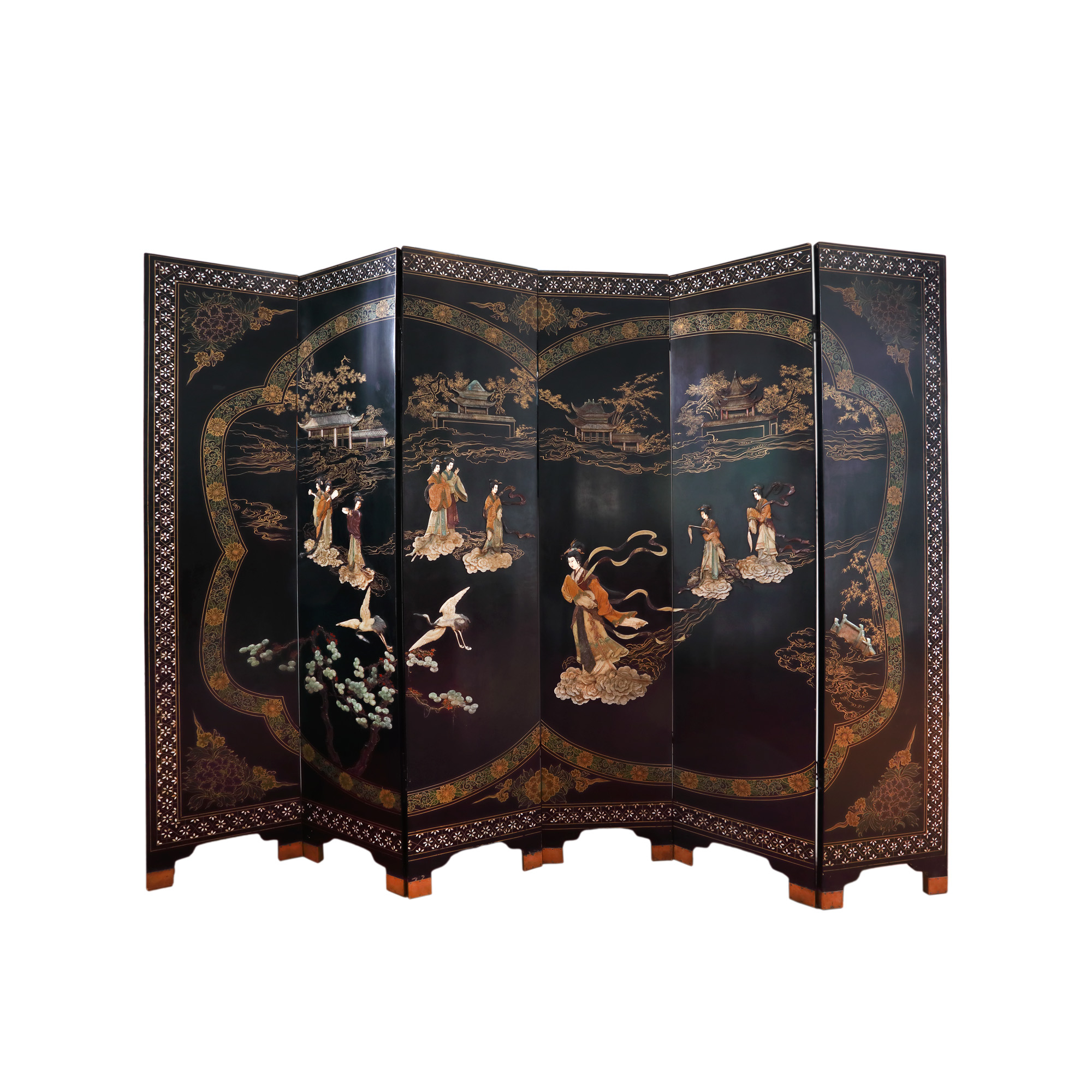 Small jewelry cabinet, made of ebonized wood and bamboo, with ivory inlays, signed, China, early 20th century