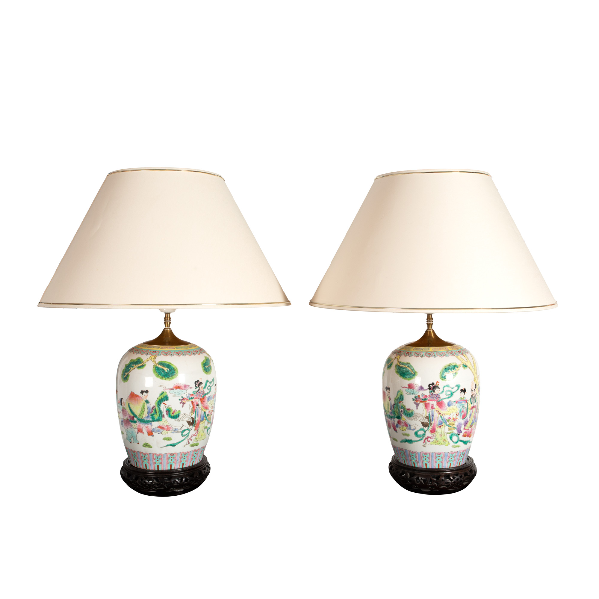 Pair of table lamps, "Famille verte" porcelain, China, first half of the 20th century