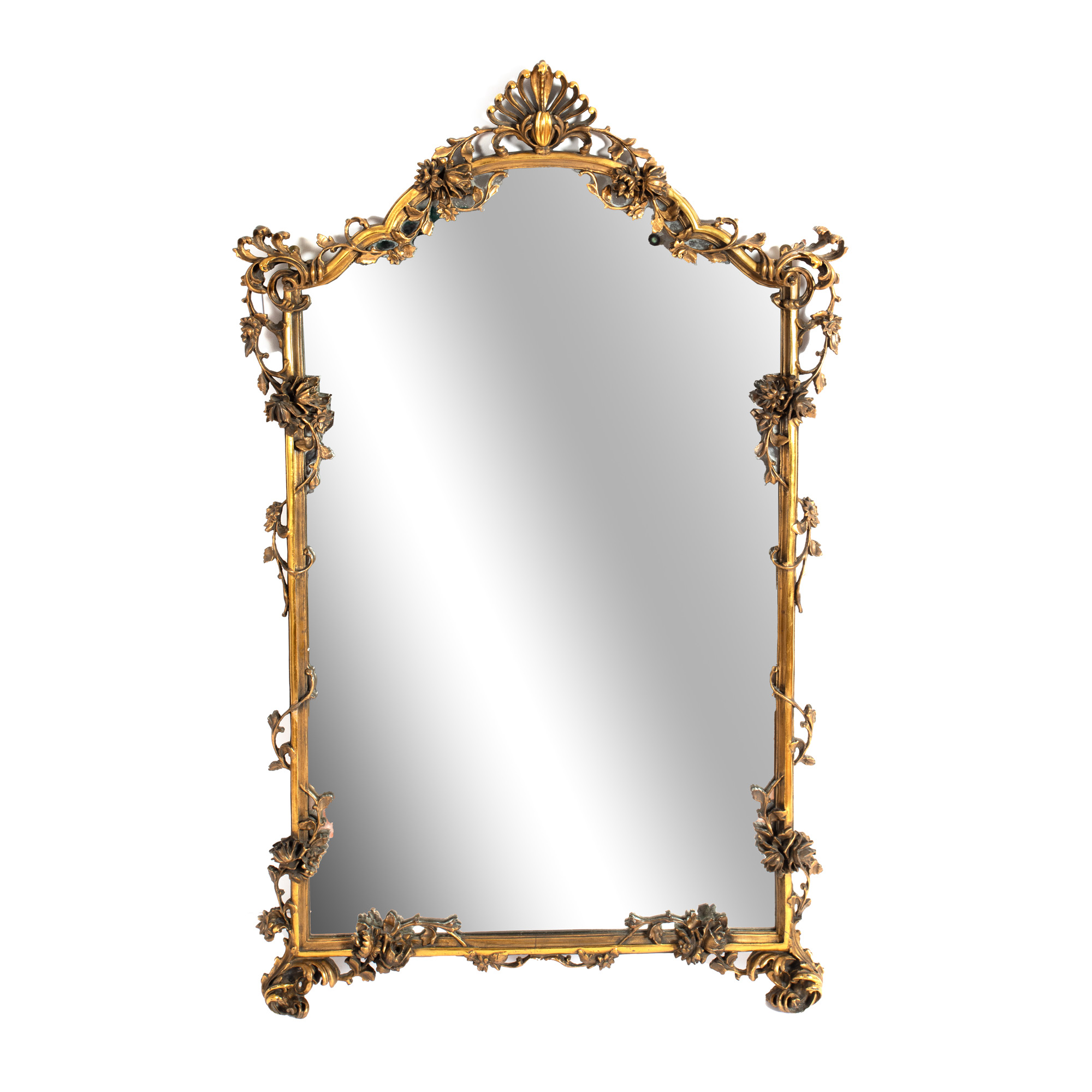 Louis XV Gilt Wood Mirror, decorated with garlands of peonies, first half of 20th century