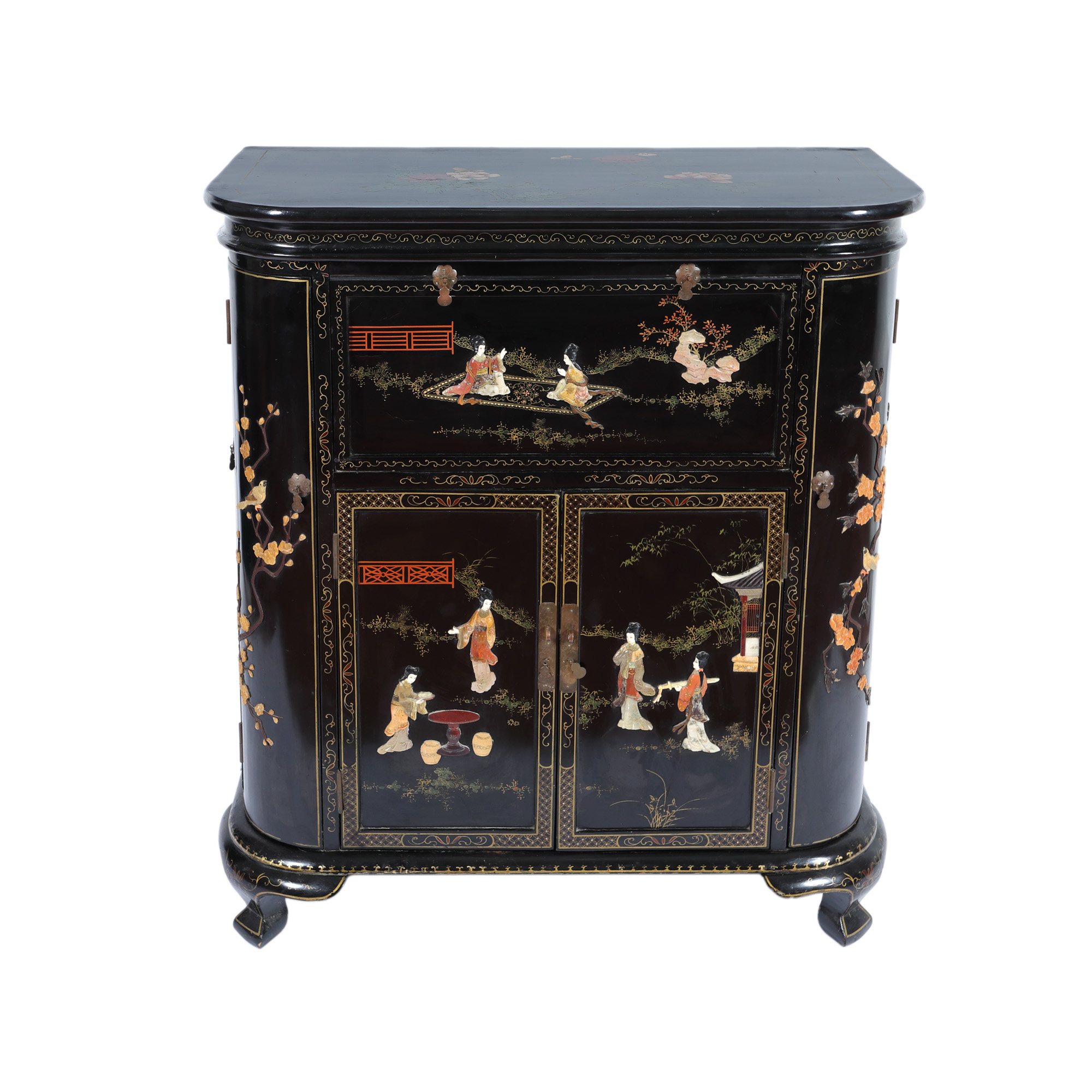 Oriental table made from exotic wood, carved and inlaid with mother-of-pearl, cca. 1930-1940