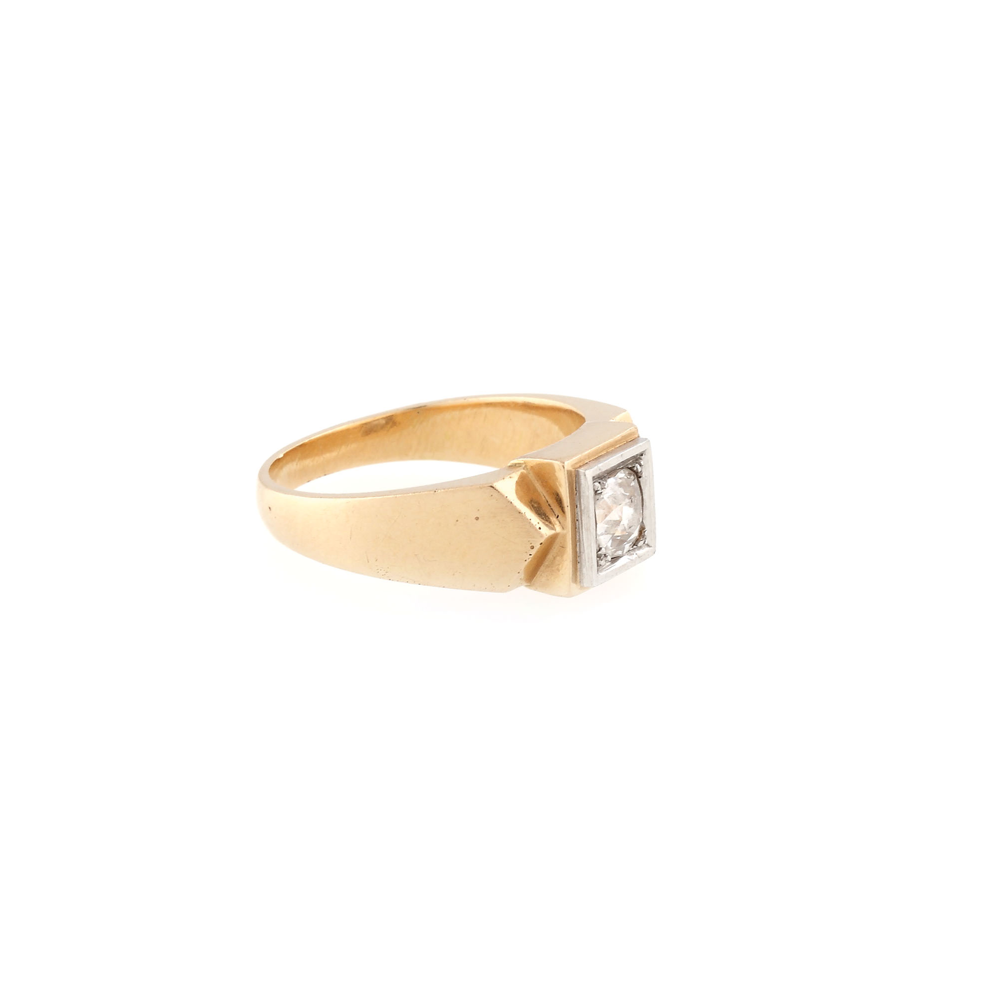 Inel din aur şi platină, ornat cu diamant solitaire