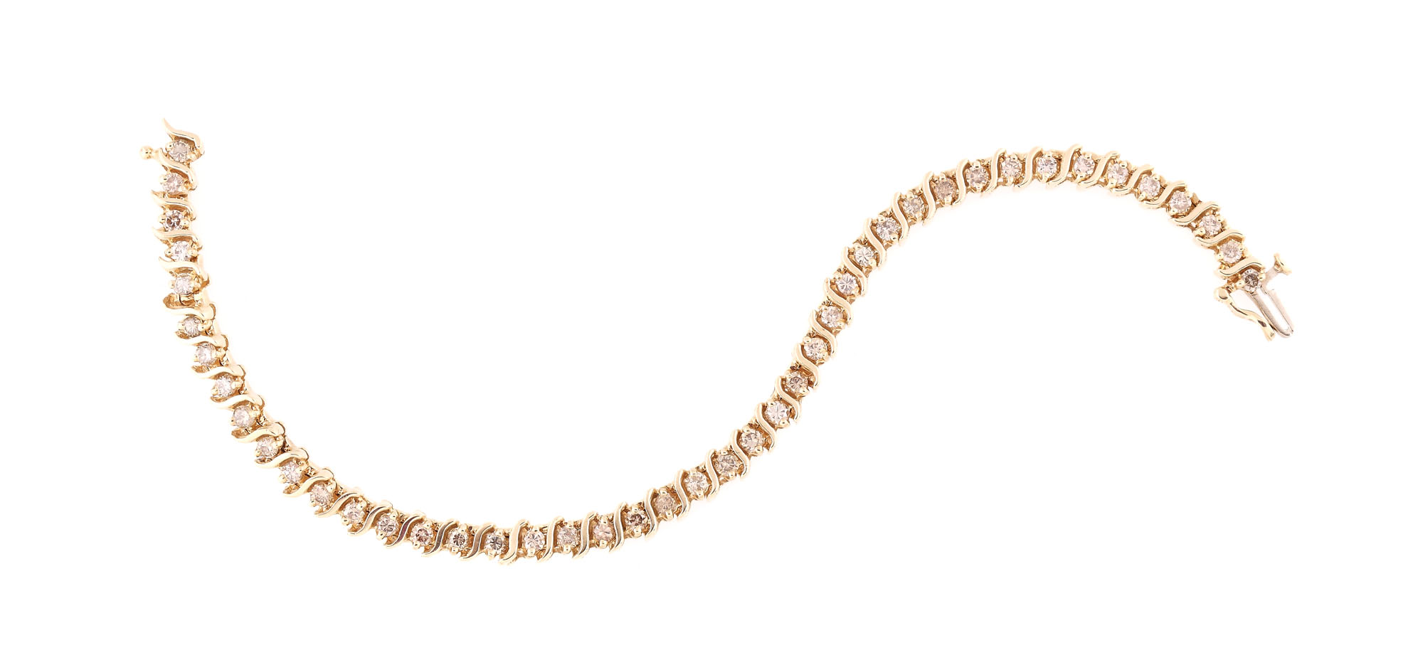 Gold tennis bracelet ornate with diamonds