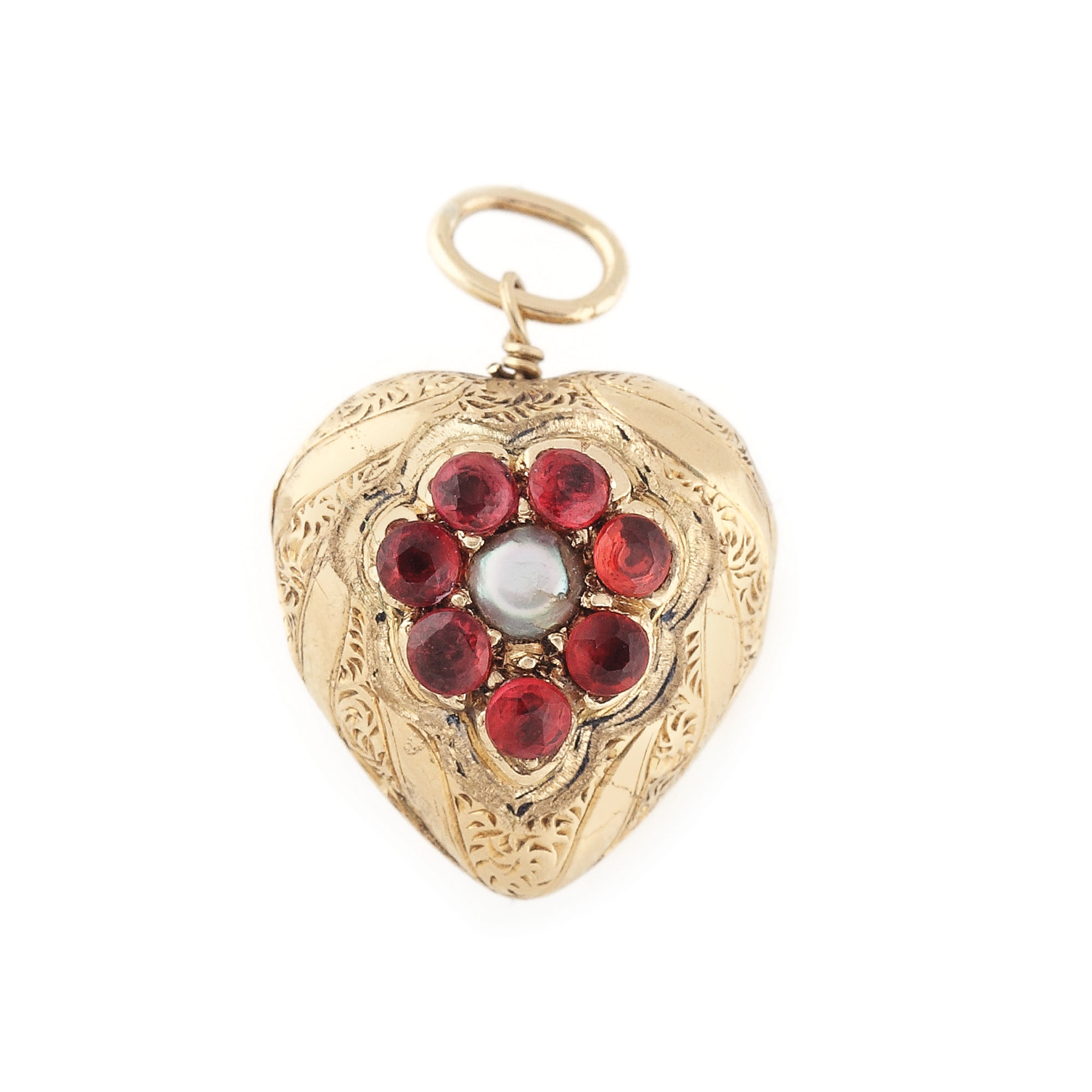 "Coeur" - pandantiv-casetă din aur, decorat cu safire oranj și perlă, cca. 1880