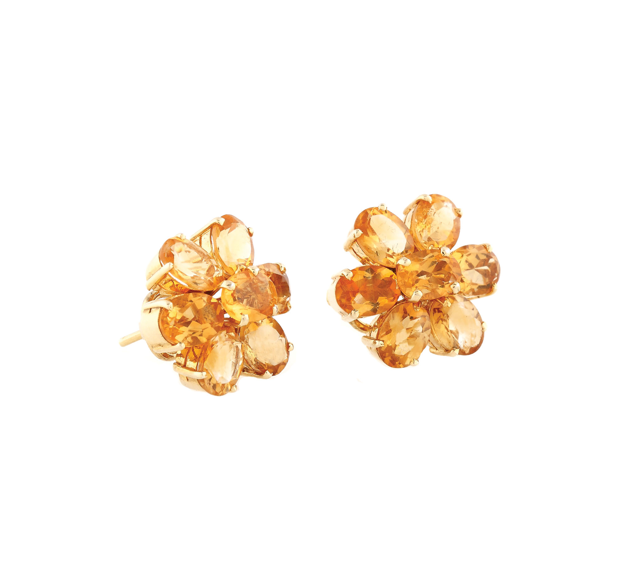"Citrine Flowers" - pair of gilded silver earrings decorated with citrines