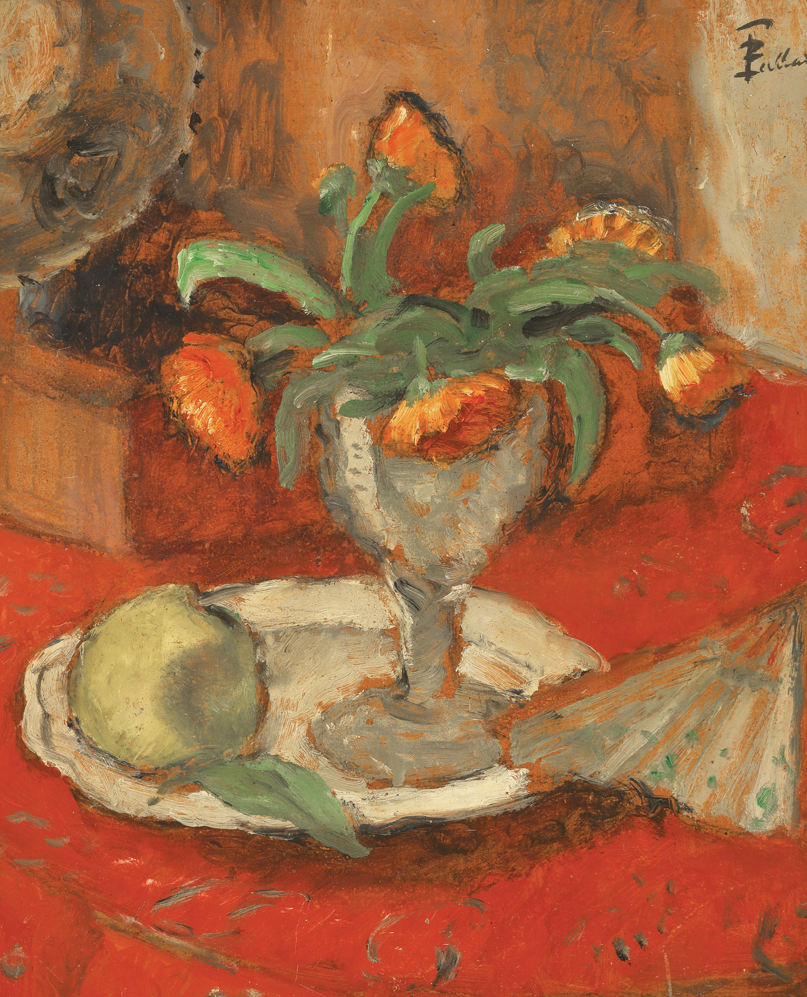 Still Life with Marigolds and Fan