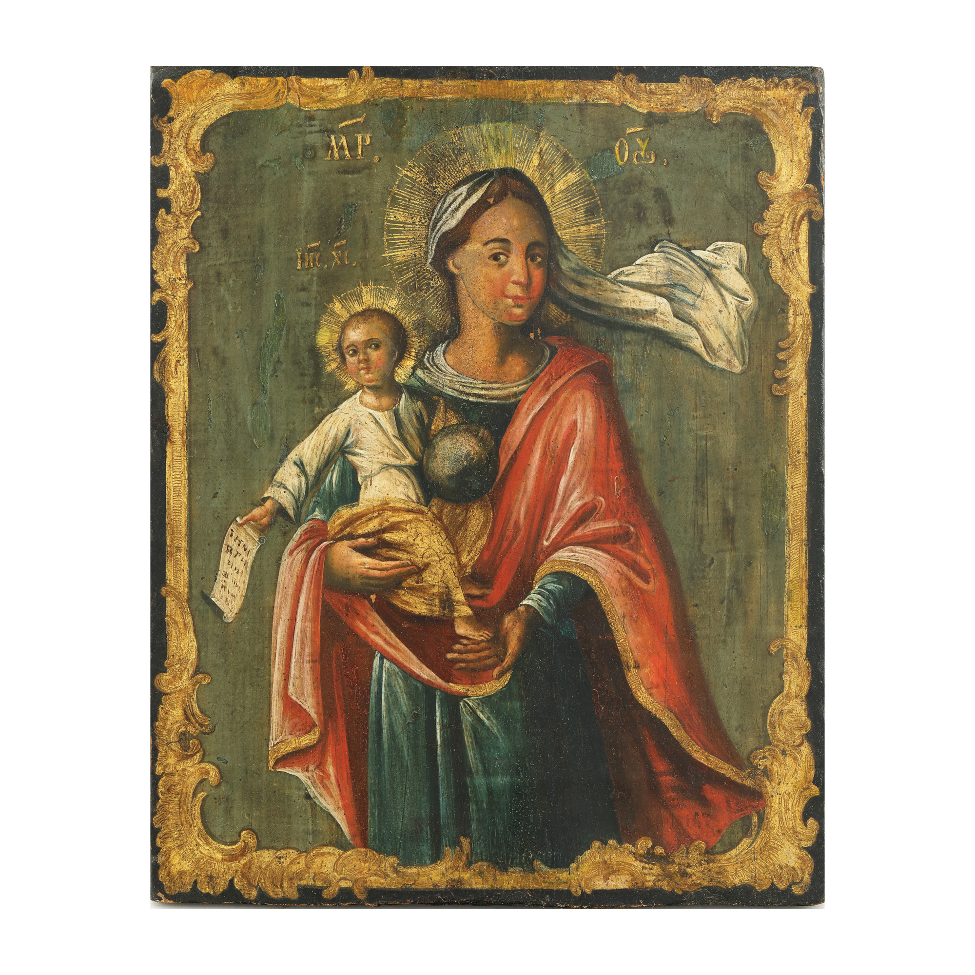 Icon on wood, "Mother of God with the Infant", Romanian school, probably Căldărușani, 19th century, from the collection of Prof. Costin Murgescu and filmmaker Ecaterina Oproiu.