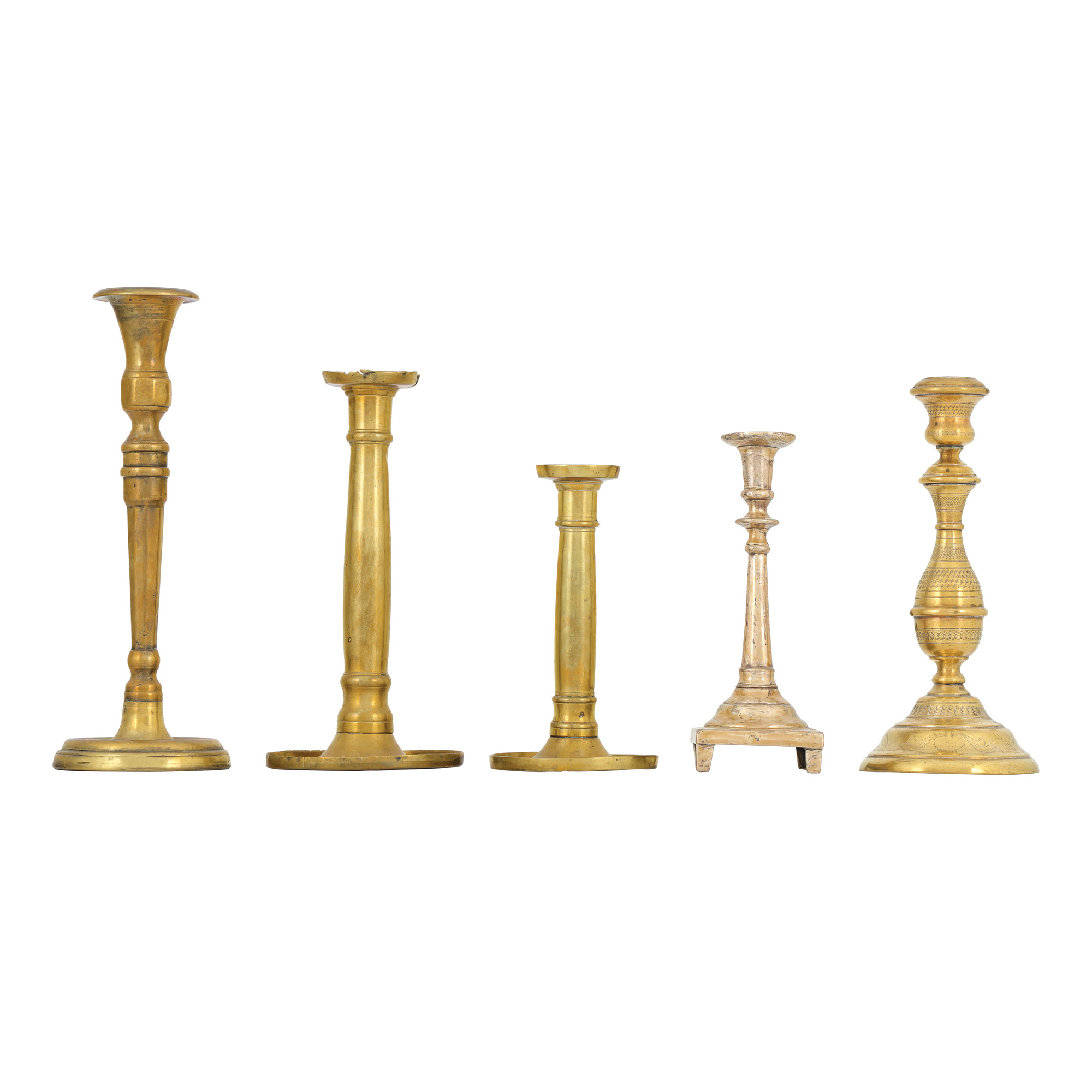 Lot consisting of five candlesticks, one of them silver, first half of the 20th century, originating from the collection of Prof. Costin Murgescu and filmmaker Ecaterina Oproiu