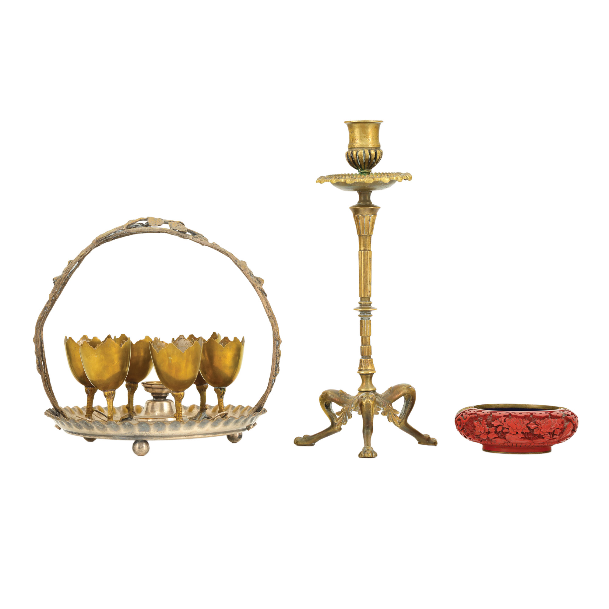 Lot consisting of a bronze candlestick, breakfast set and ashtray, first half of the 20th century, originating from the collection of Prof. Costin Murgescu and filmmaker Ecaterina Oproiu.