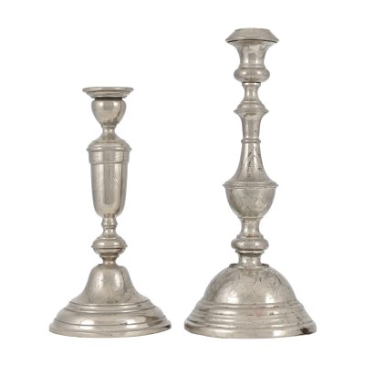 Lot consisting of two silvered candlesticks, early 20th century, from the collection of Prof. Costin Murgescu and filmmaker Ecaterina Oproiu