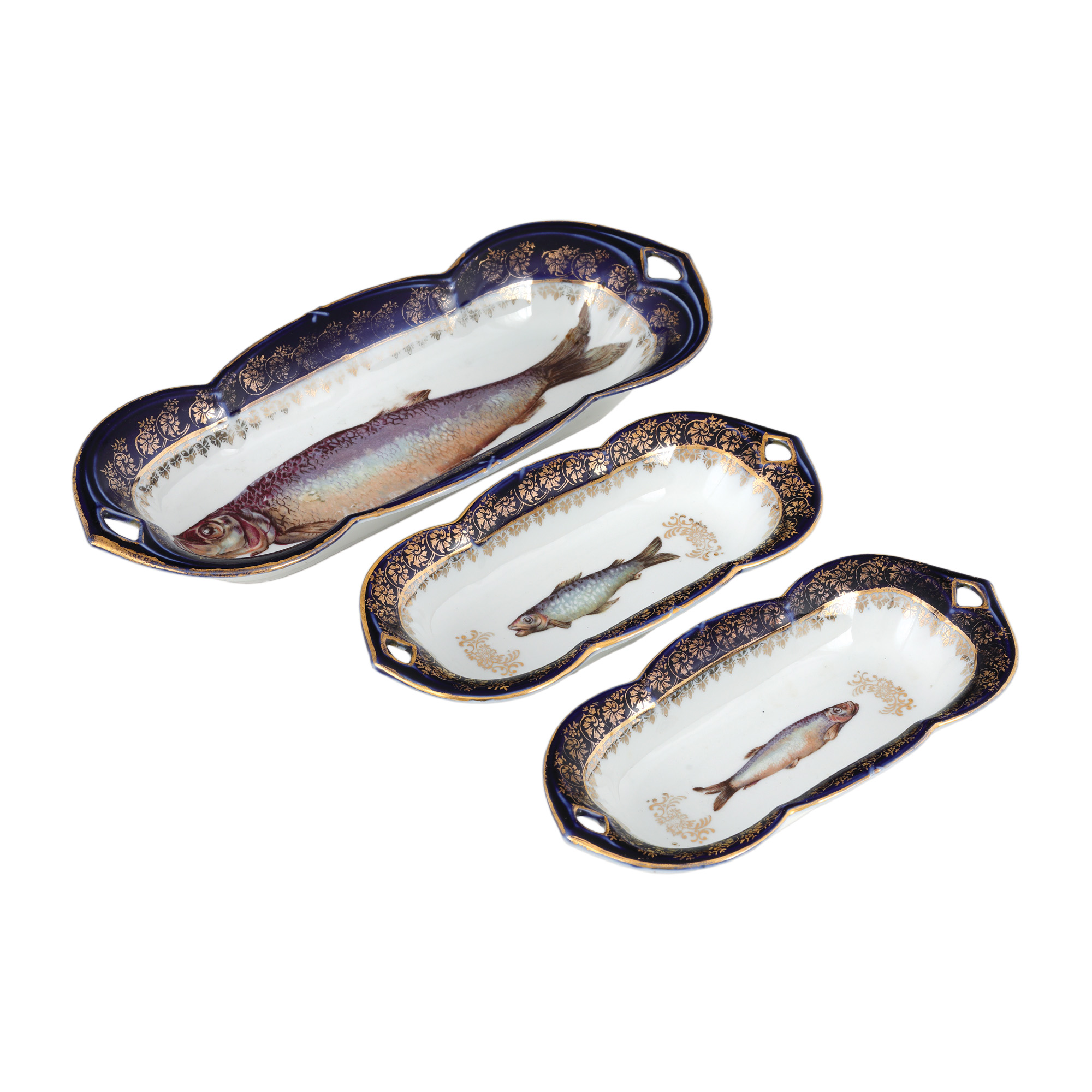 Set of three platters, for serving fish, first half of the 20th century, originating from the collection of Professor Costin Murgescu and filmmaker Ecaterina Oproiu
