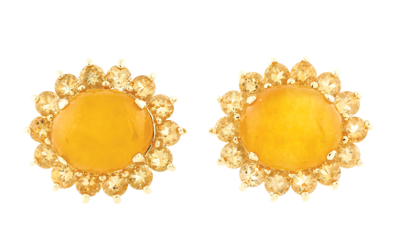 Pereche de cercei din argint aurit, decorată cu jadeite și citrine