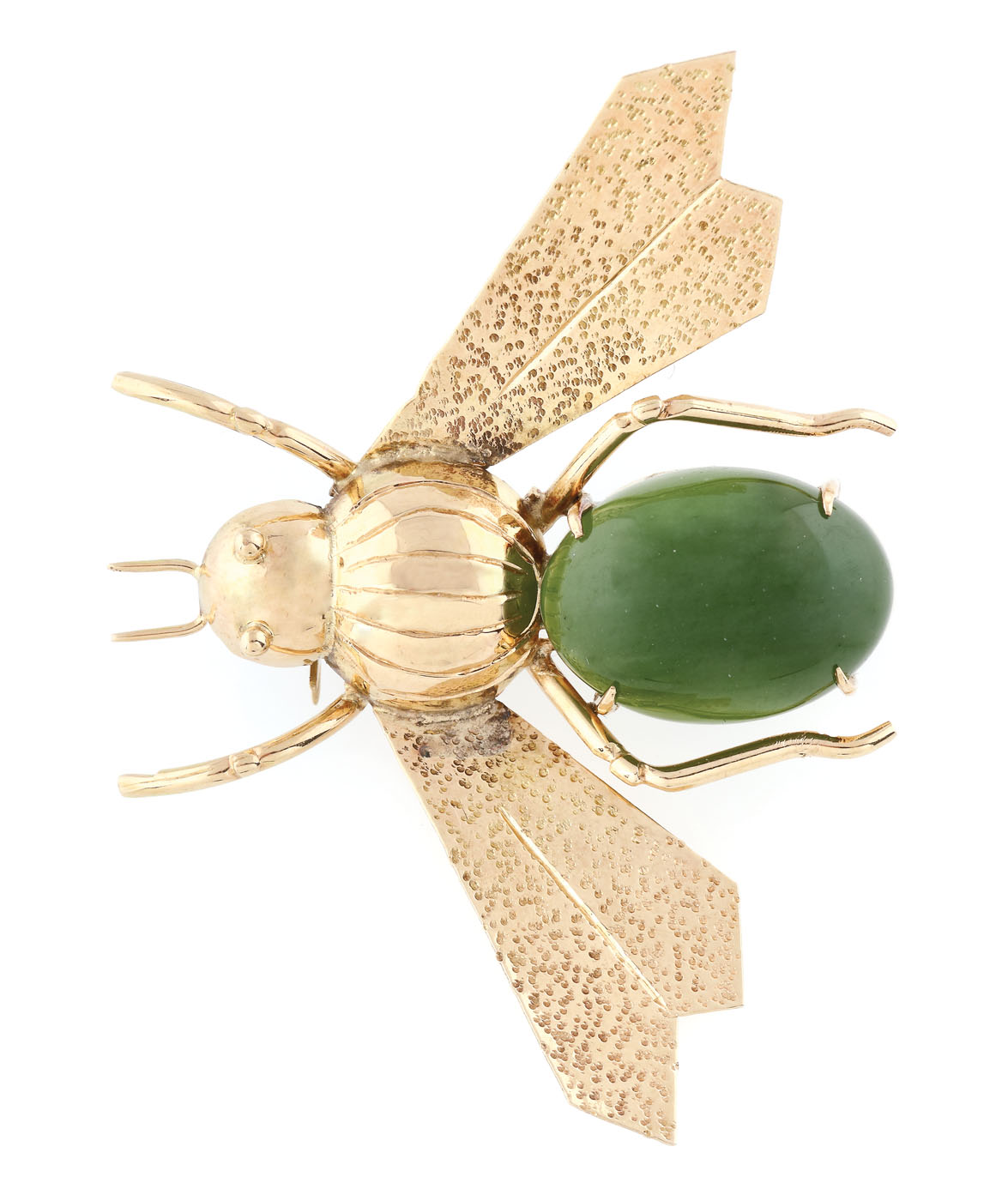 ”Jade Fly” - broșă din aur, executată manual, decorată cu jad