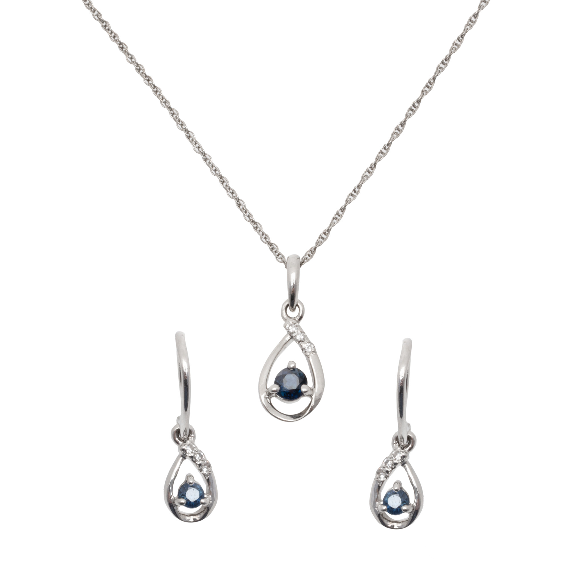 Gemondo Set consisting of Pendant Chain and Earrings, decorated with Sapphires and Diamonds, in the original box