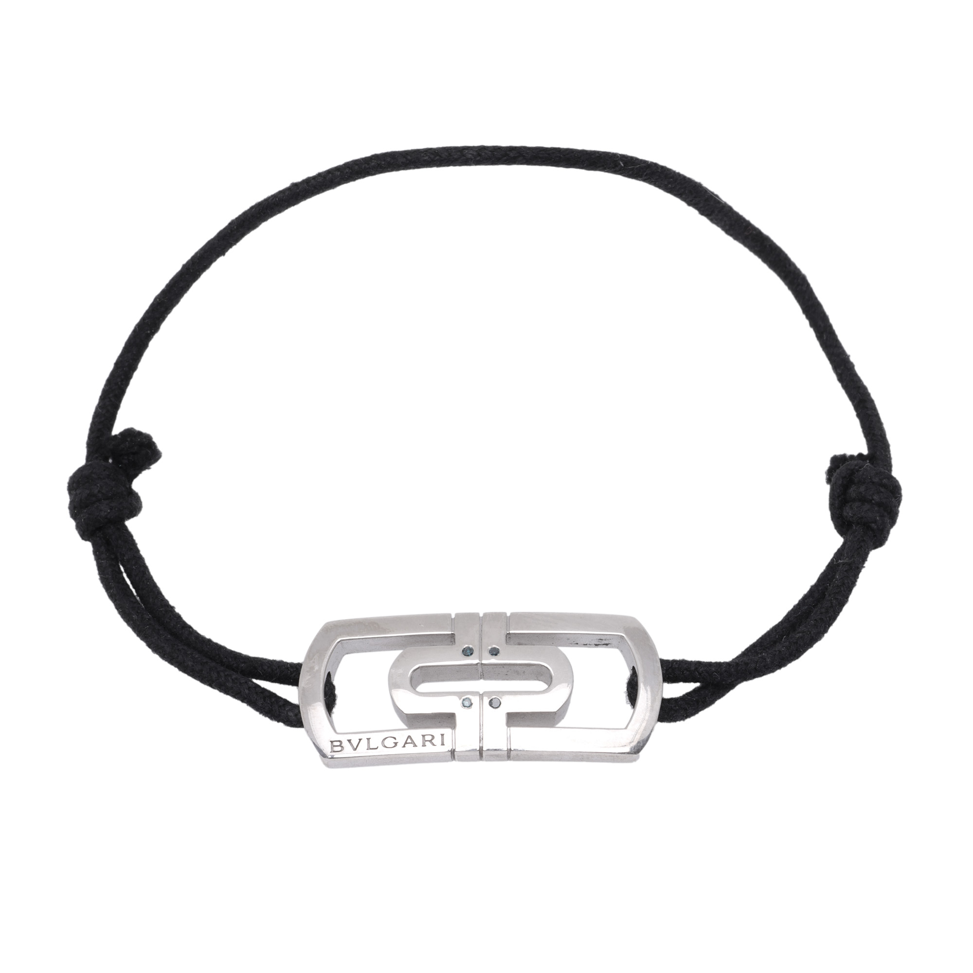 Bvlgari silver bracelet, men's, decorated with blue diamonds, accompanied by the original box