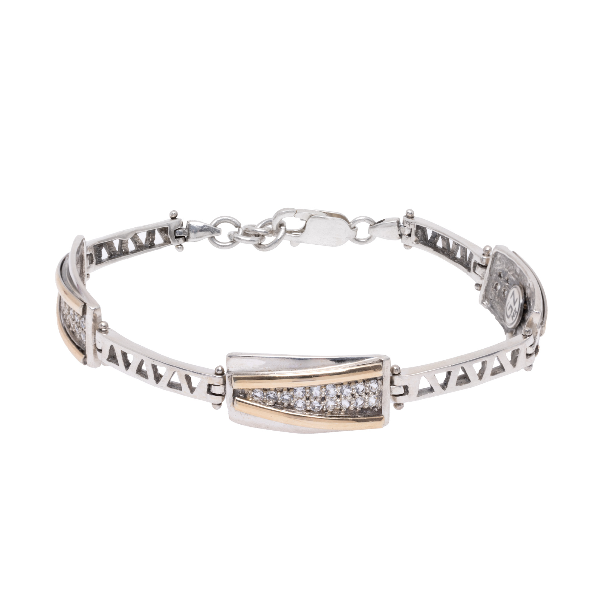 Men's Gold and Silver GZ Bracelet, Decorated with Sapphires and Topazes