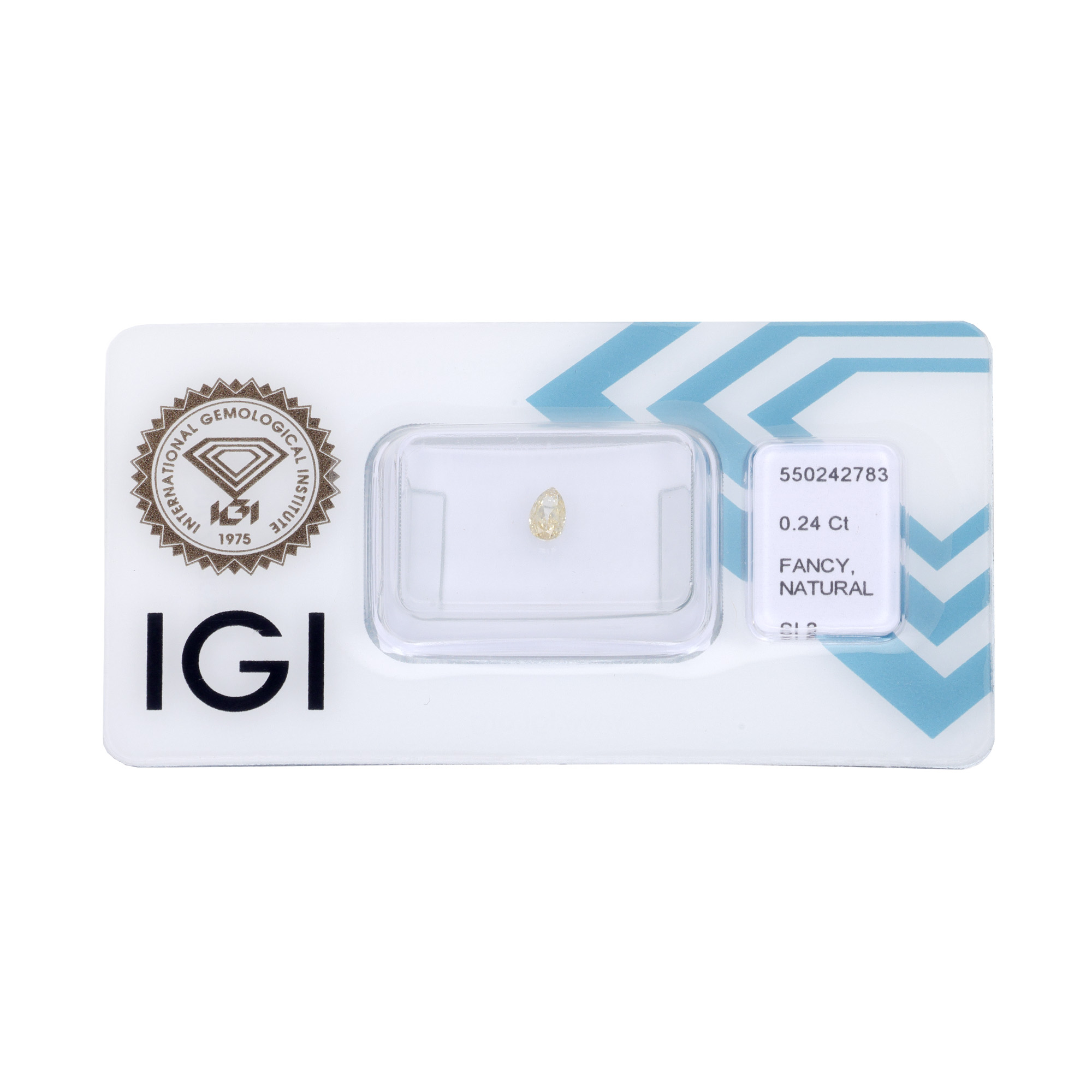 Diamant natural, pară modified briliant, cca. 0,24 ct., însoțit de certificat gemologic IGI