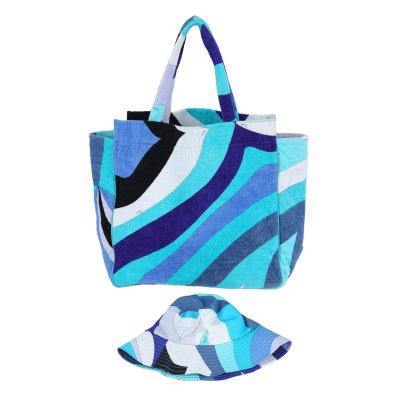Geantă de plajă și pălărie Emilio Pucci, decorată cu print fuilio
