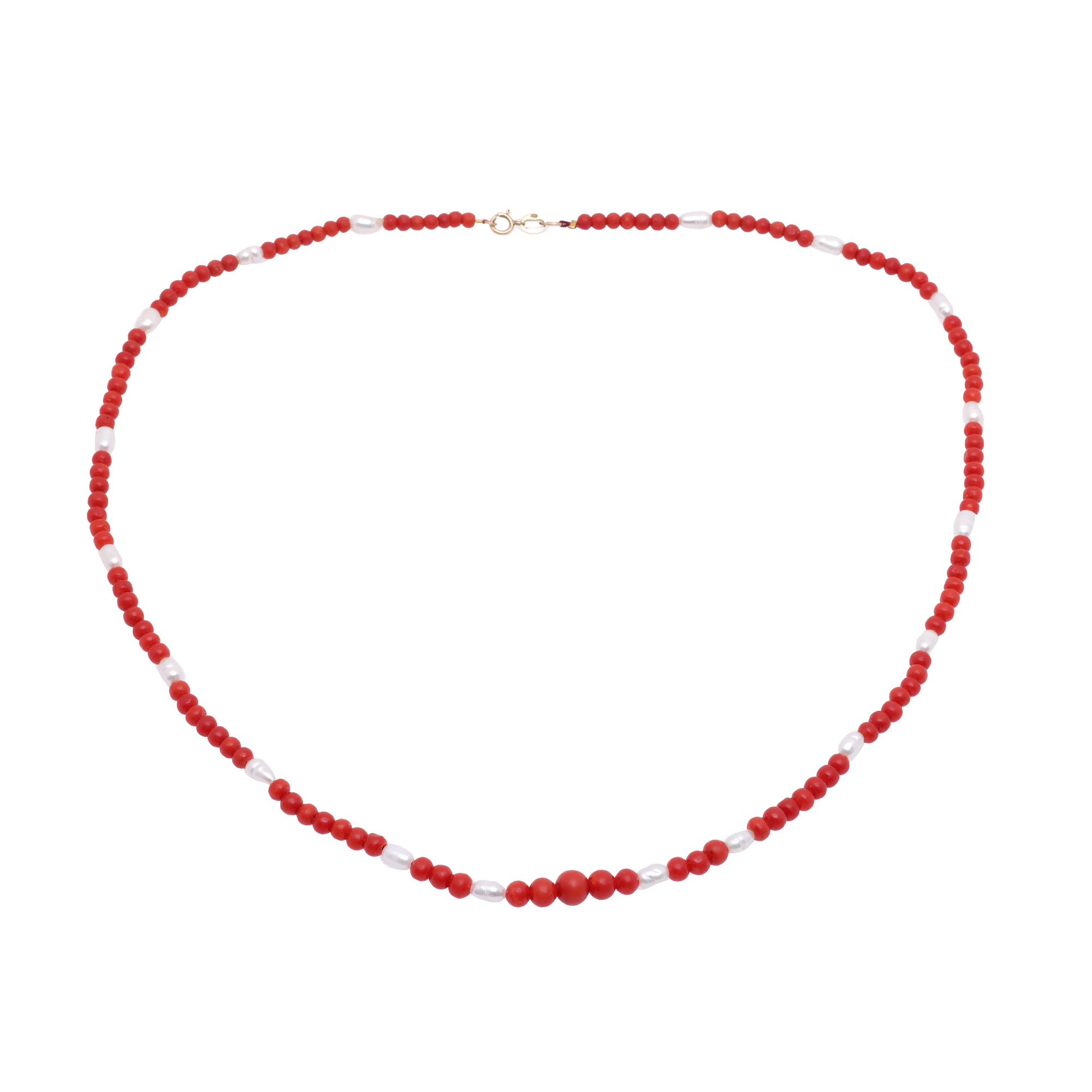Pearl and Coral Necklace, Decorated with Gold Clasp
