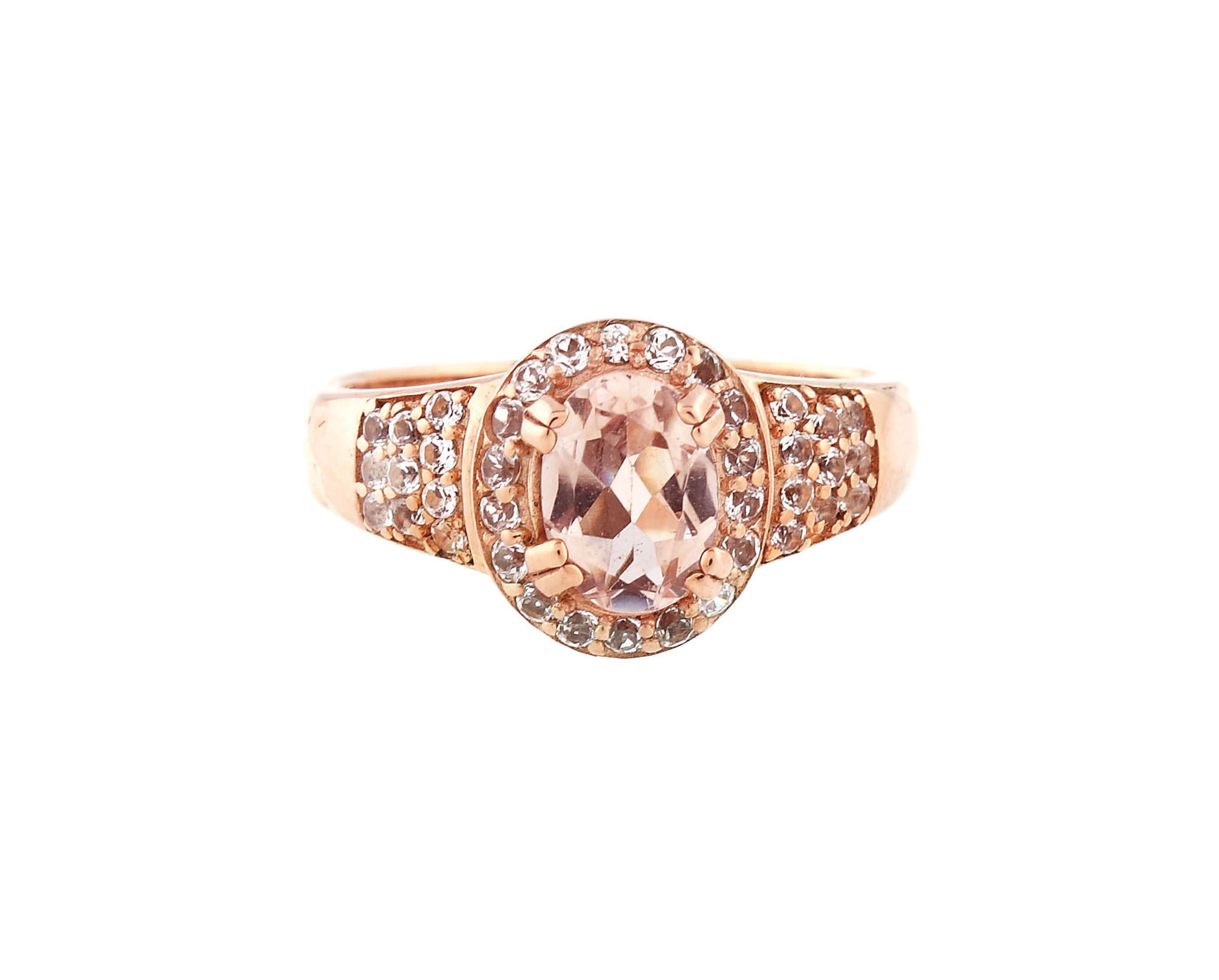 Red gilded silver ring, decorated with morganite and white topazes