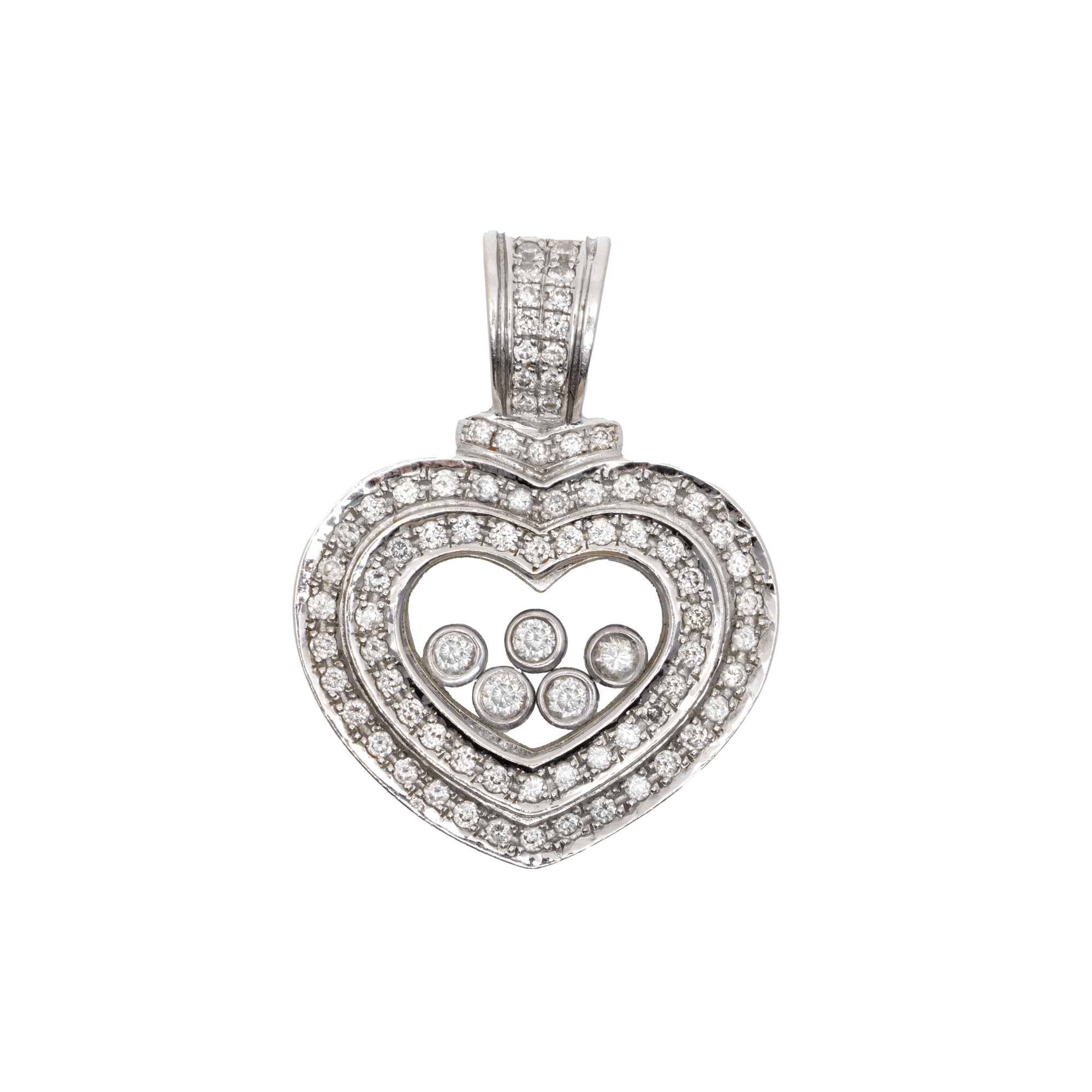 White gold pendant, in the shape of a heart, paved with diamonds