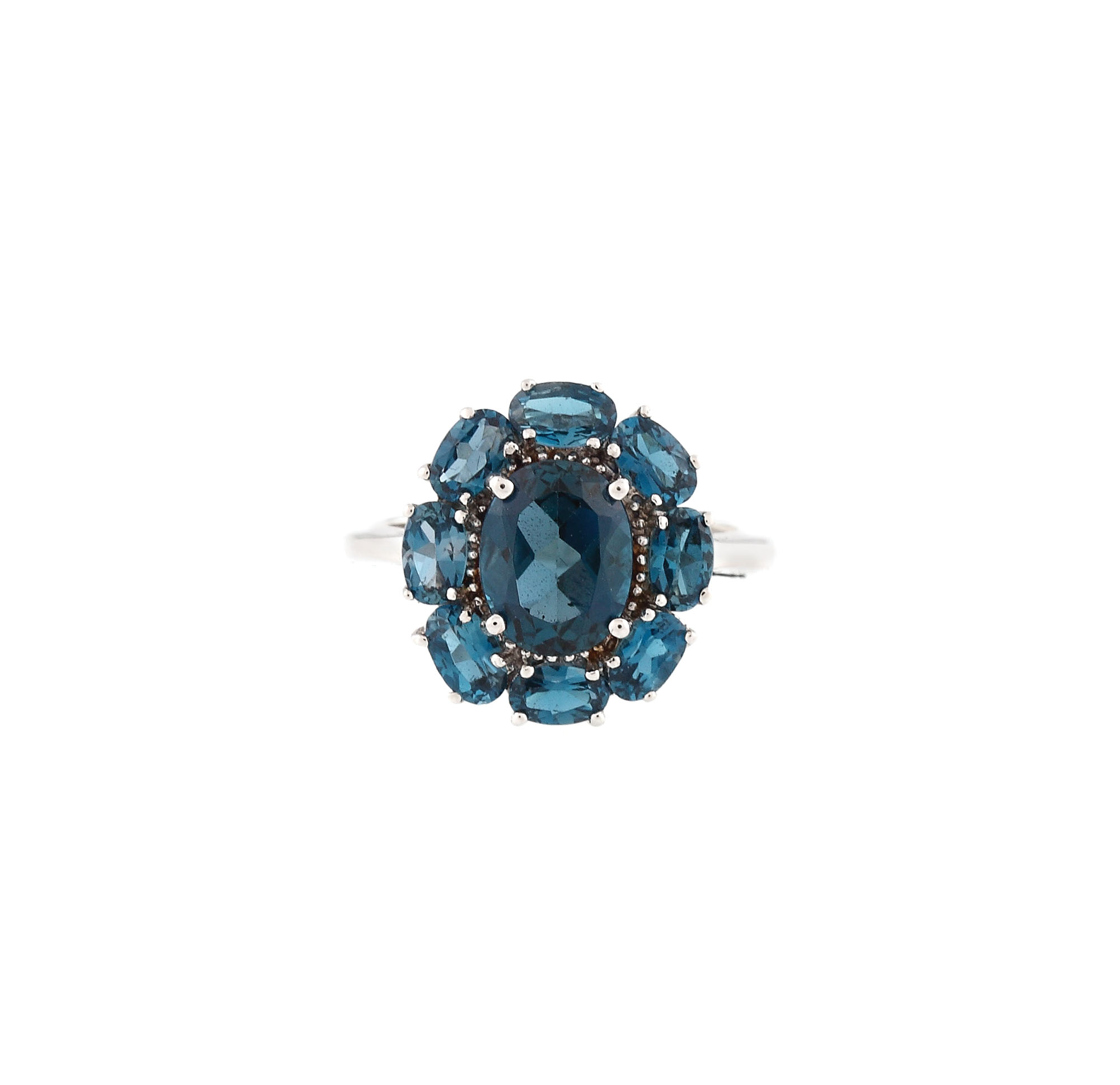 Inel din argint, decorat cu floare de topaze London Blue