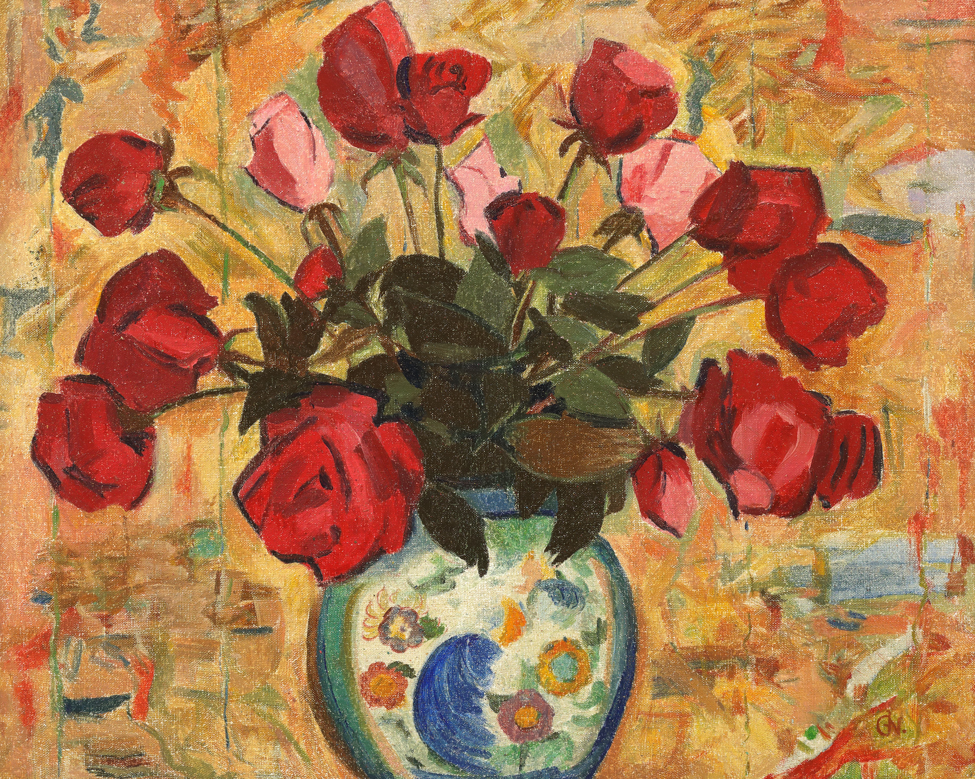 Vase with Red Roses