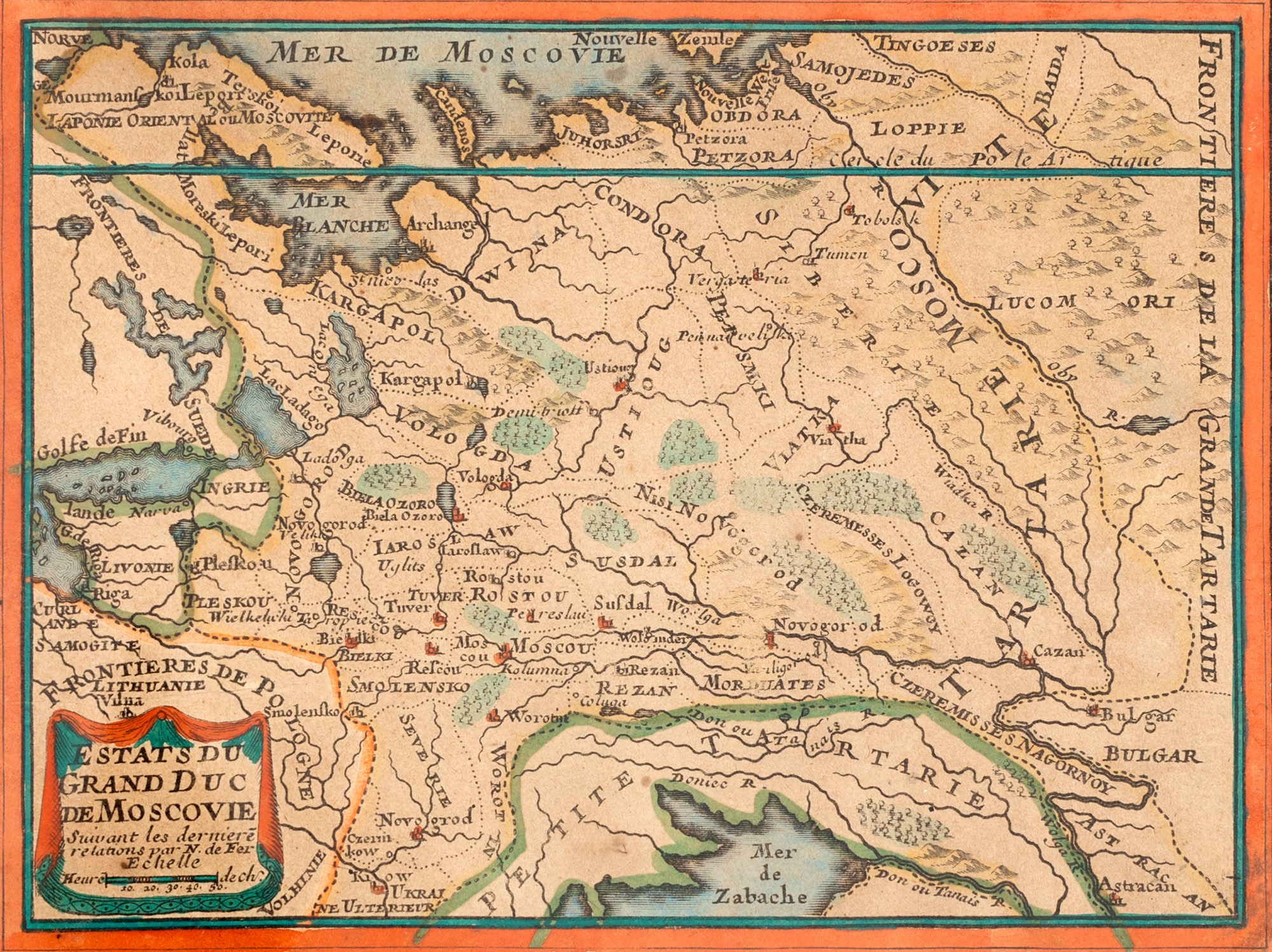Hartă ”Marele Ducat al Moscovei”, de Nicolas de Fer, Paris, 1710