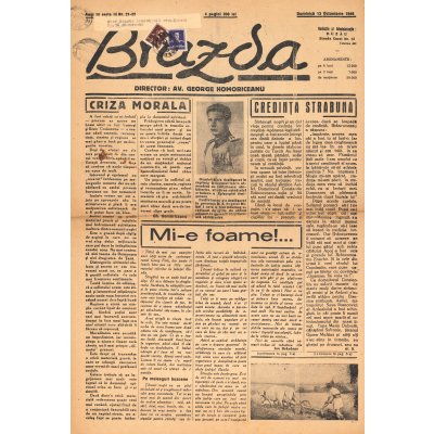 The Newspaper "Brazda", year III, no. 21-22, October 13, 1946, Buzău, with a feature article titled "I'm Hungry!"