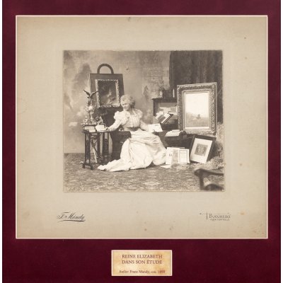 Vintage photograph capturing Queen Elisabeta in her work cabinet at the Royal Palace, Franz Mandy workshop, Bucharest, cca. 1890