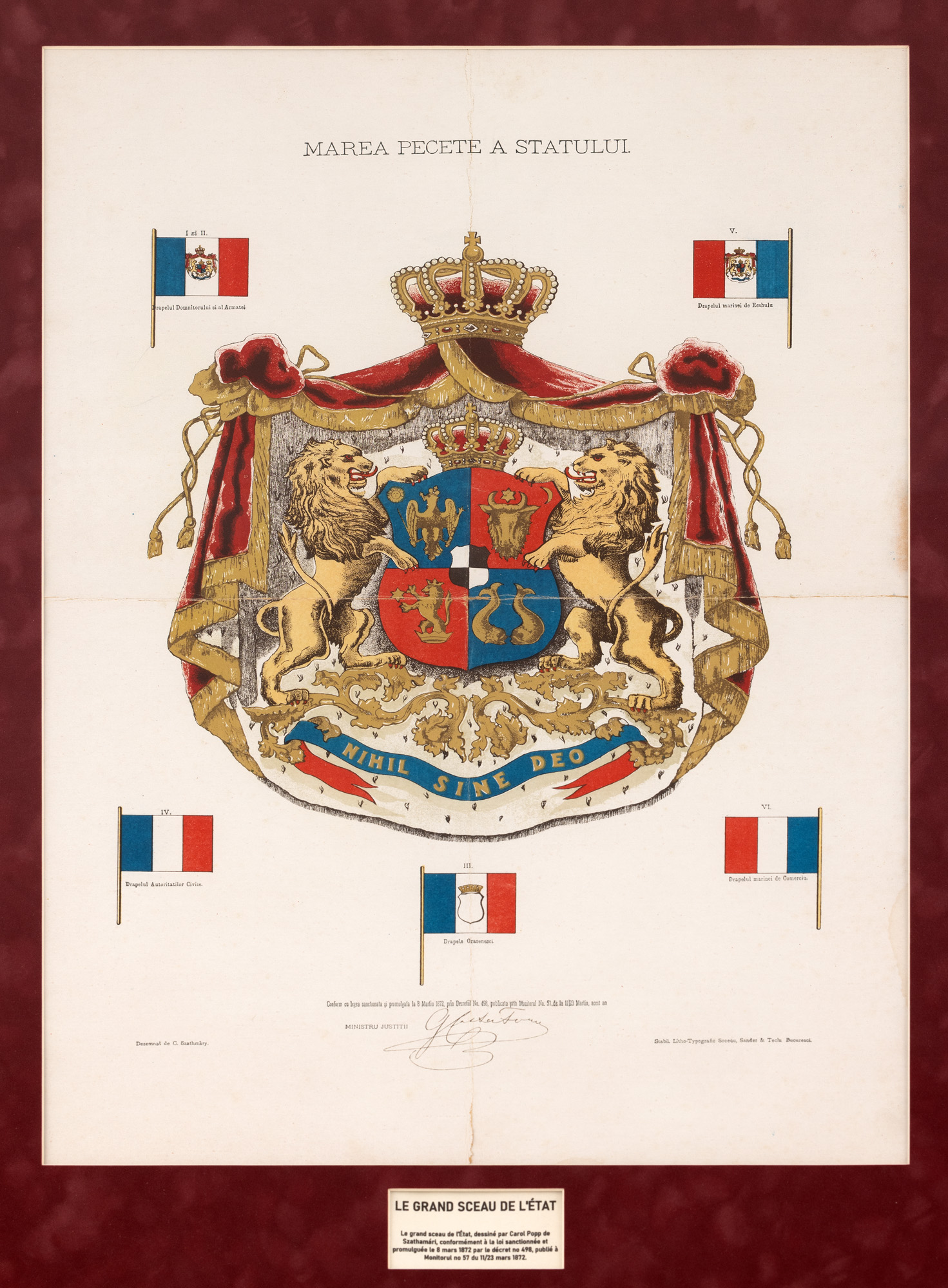 Marea stemă de stat a României, cromolitografie, 1882