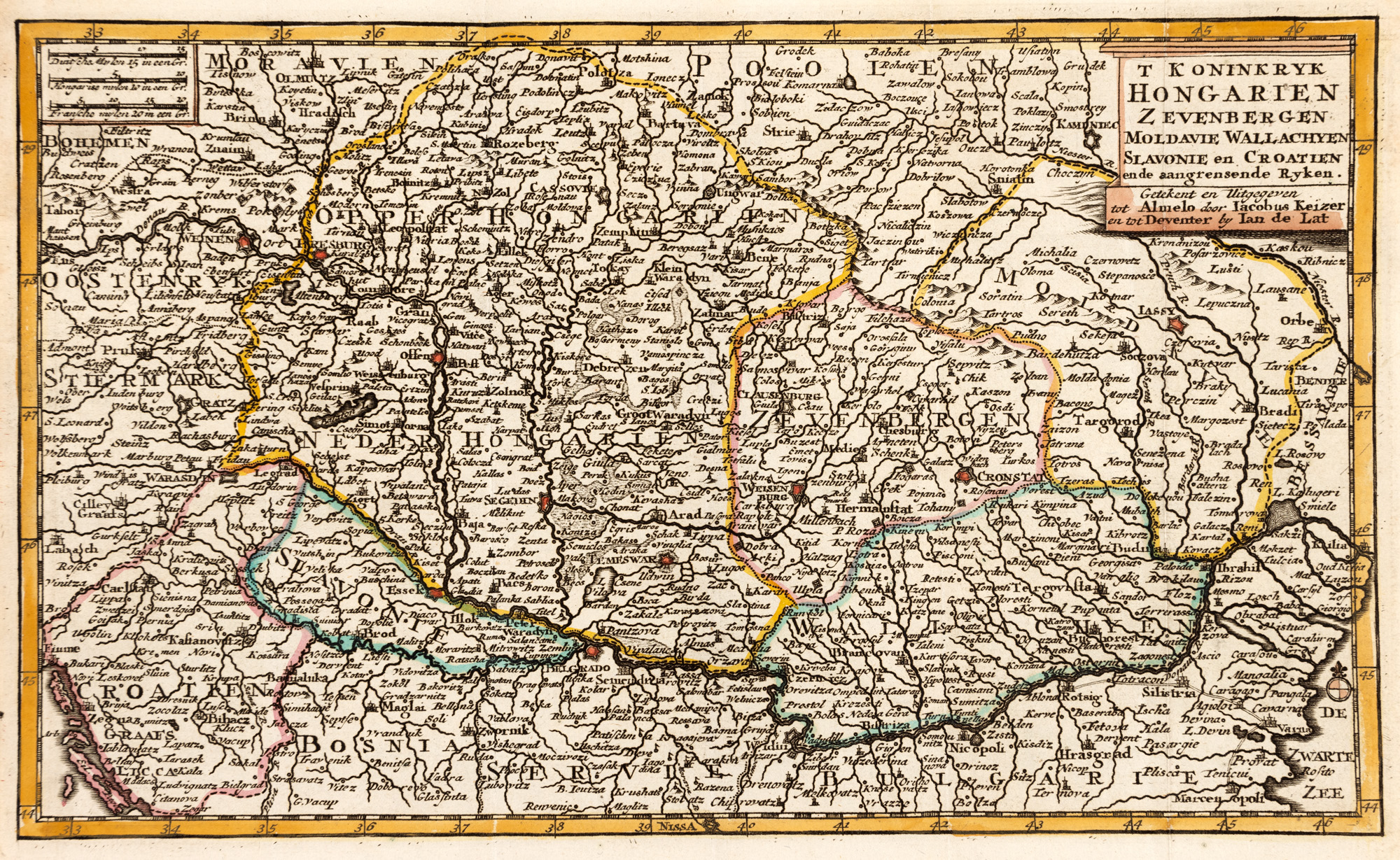 Map "Hungary, Transylvania, Moldova, Walachia, Serbia and Croatia", by Jacob Keizer and Jan de Lat, Amsterdam, 1788