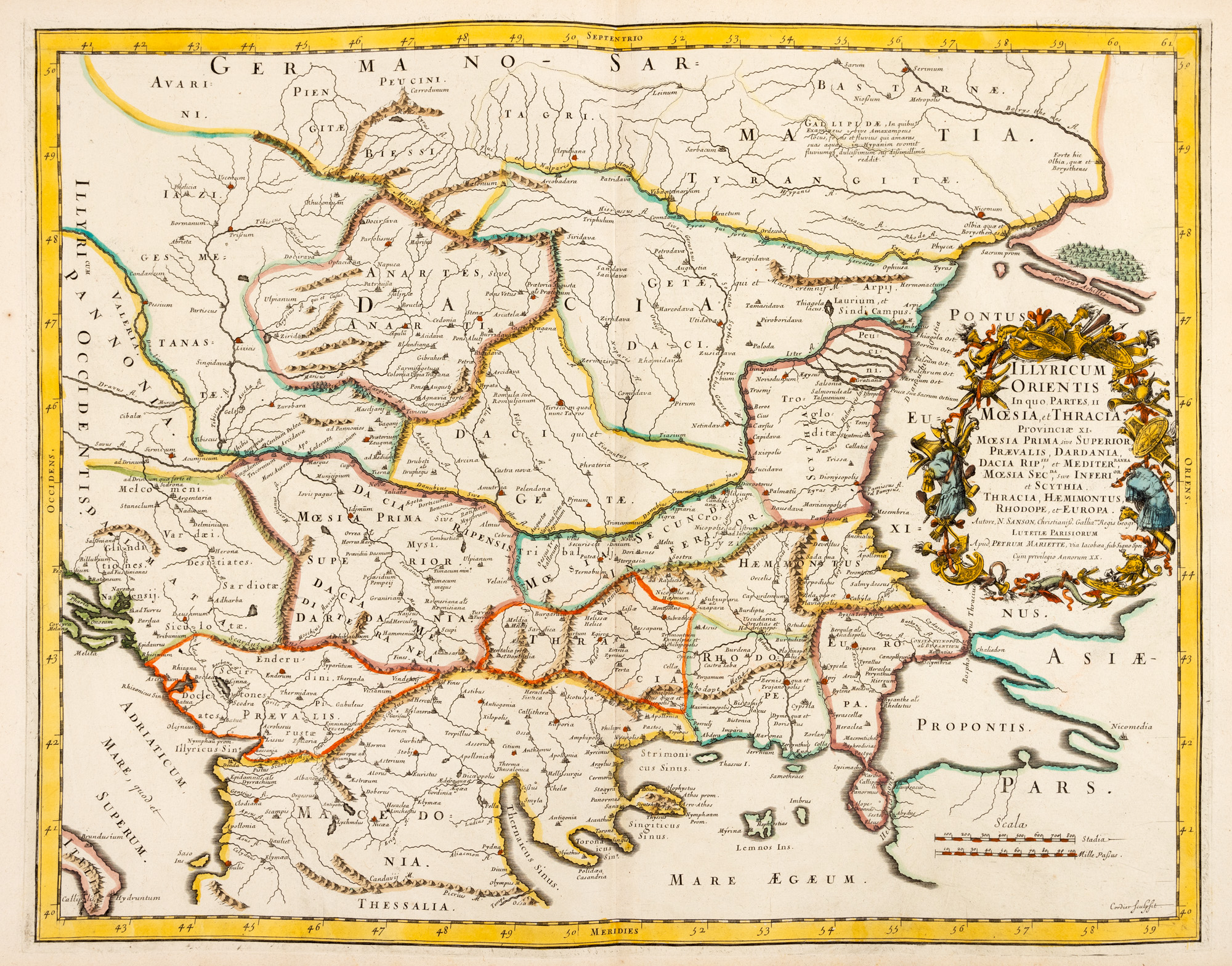 Hartă ”Illyricum Orientis”, de Nicolas Sanson (considerat a fi părintele cartografiei franceze), Padova, 1667