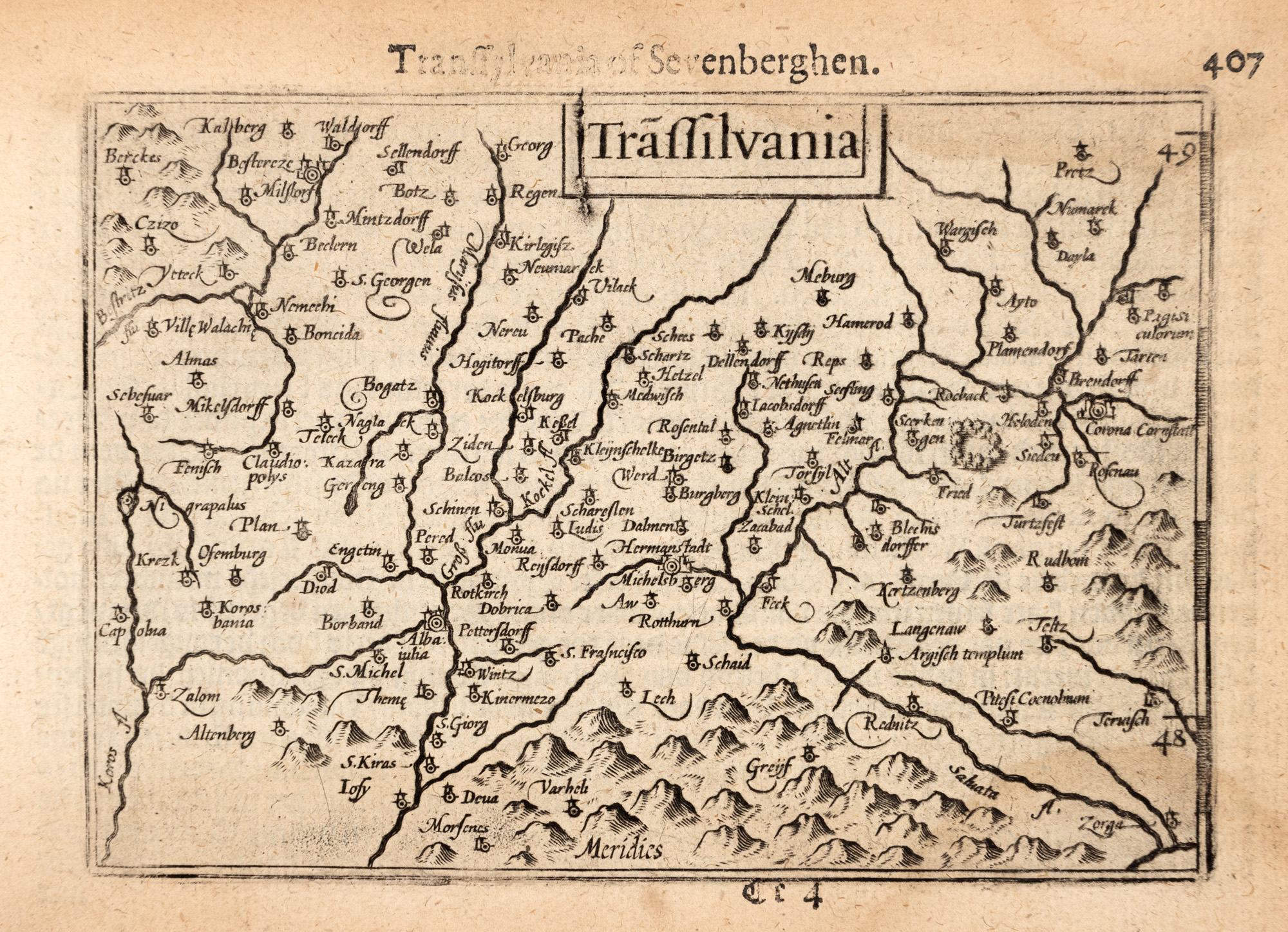 Harta ”Transilvania”, de Jacobus Viverius, 1609