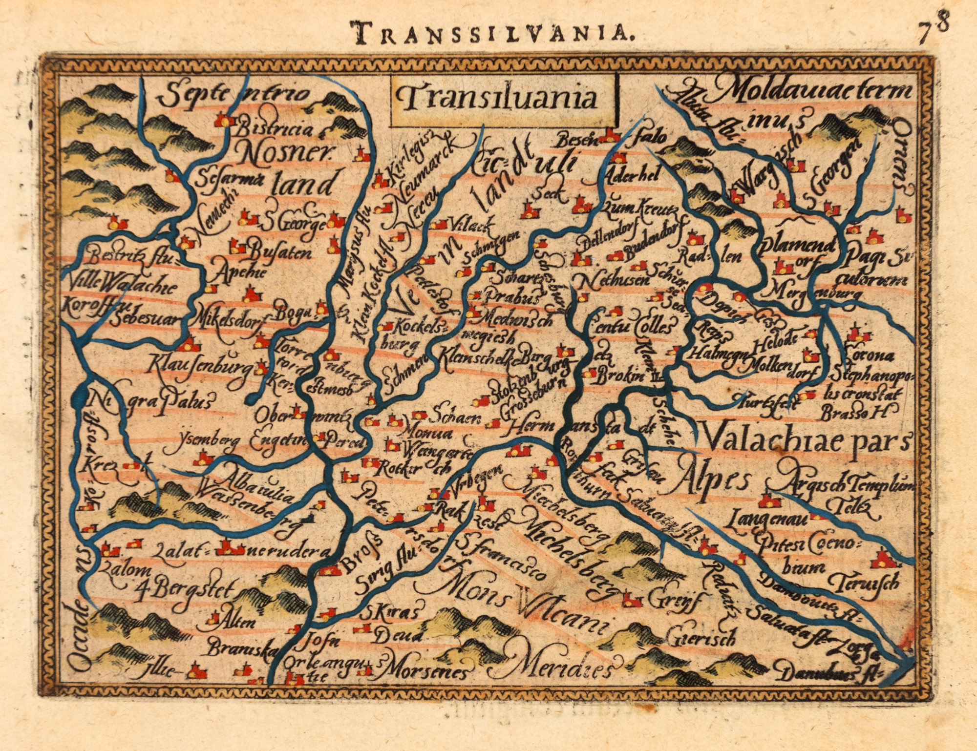"Transylvania" Map, by Abraham Ortelius, Orbis Terrarum Edition, Antwerp, 1589