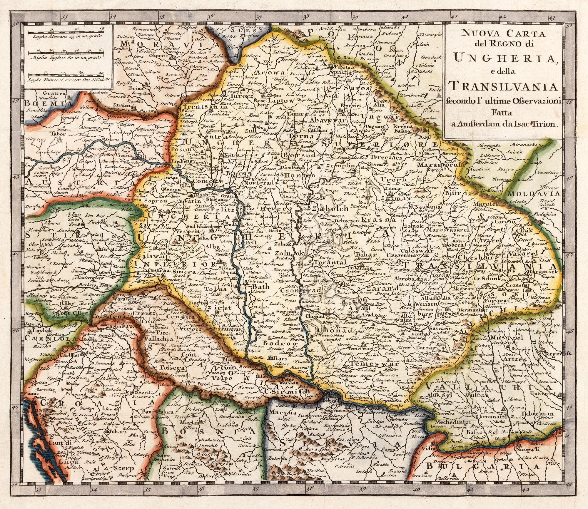 Hartă ”Ungaria și Transilvania”, de Giambattista Albrizzi, Veneția, 1740-1750