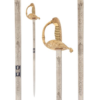 Sabie de ofițer de aviație, cu cifrul Regelui Mihai I, cca. 1940, piesă foarte rară