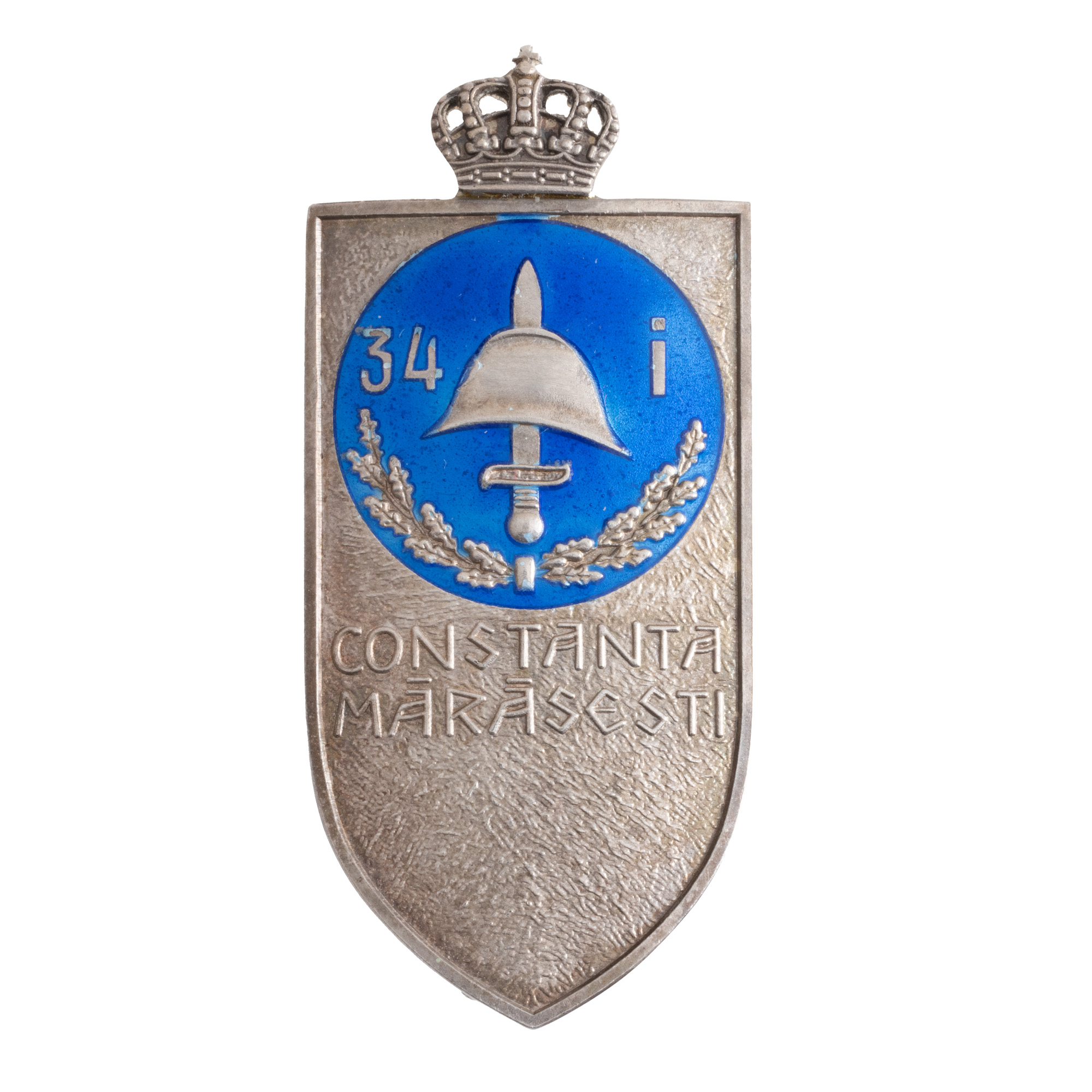 Insignă Regimentul 34 Infanterie Constanța, 7 ani de serviciu, pentru ofițeri, argint
