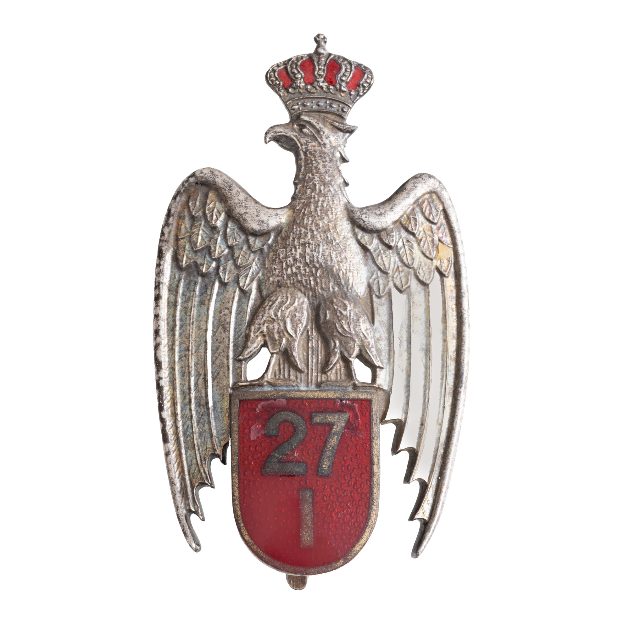 Insignă Regimentul 27 Infanterie Bacău, 7 ani de serviciu, pentru ofițeri, argint