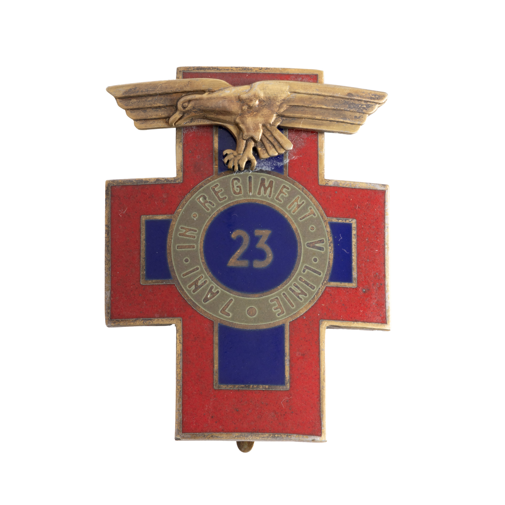 Insigna Regimentul 23 Linie (Dorobanți) Ialomița, 7 ani de serviciu, pentru ofițeri, argint