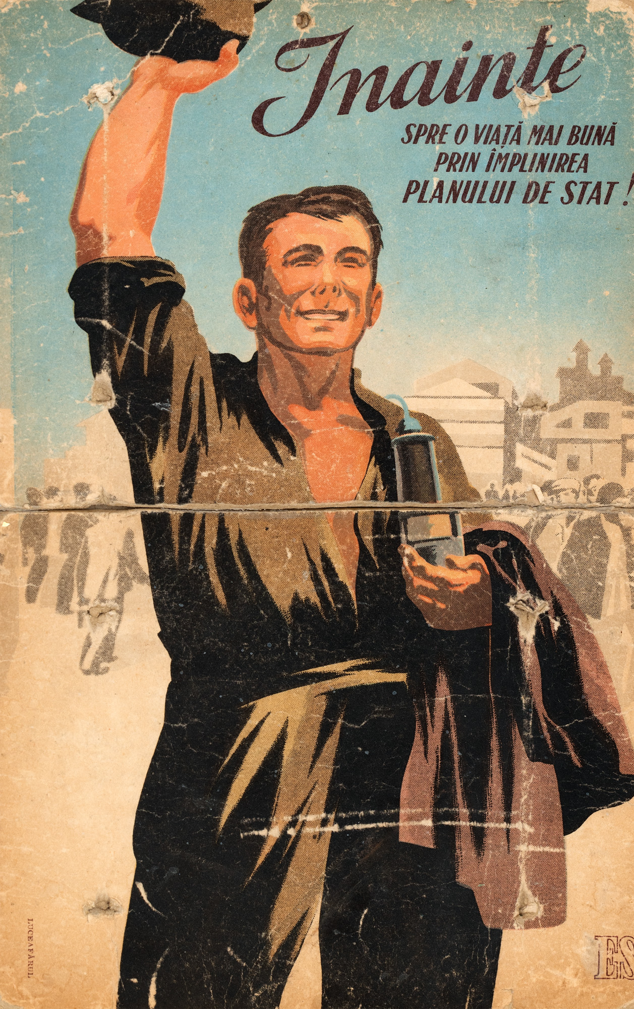 Reclamă propagandistică de perete, ”Înainte spre o viață mai bună prin îndeplinirea planului de stat”, cca. 1965