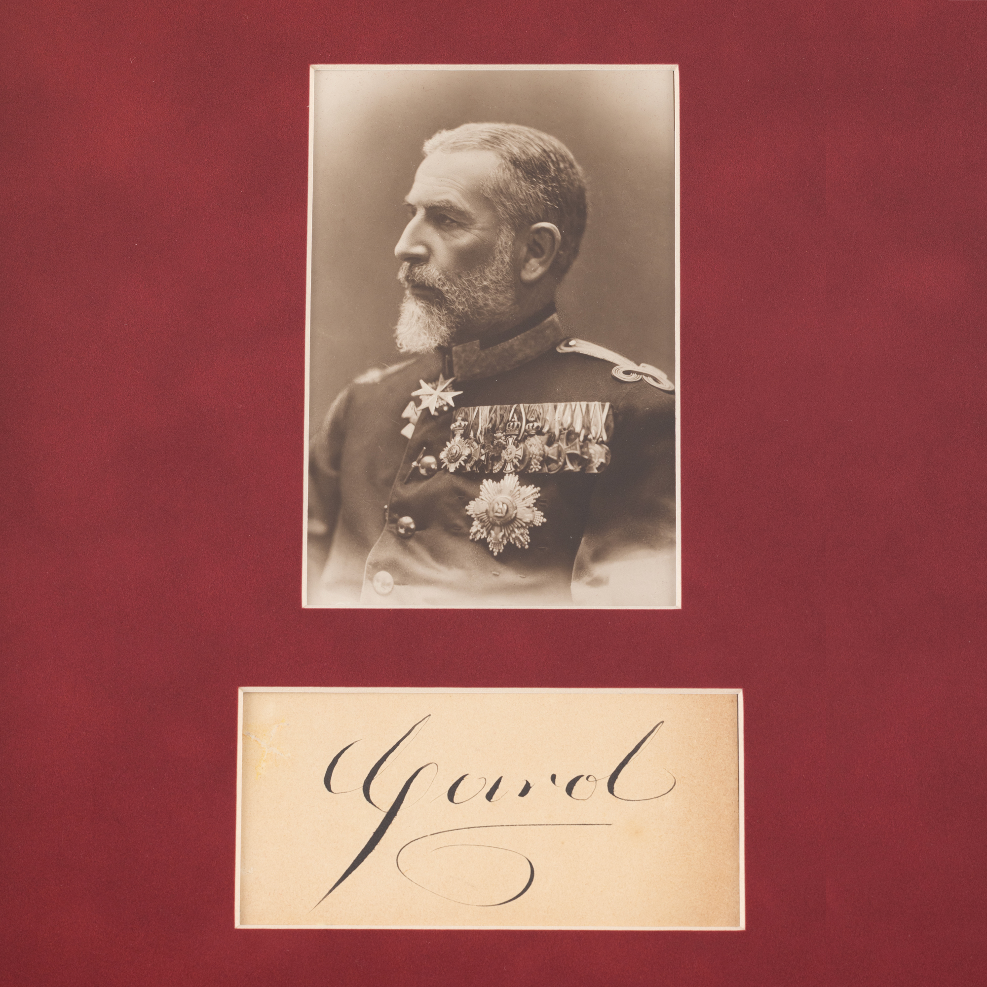 Lot consisting of an illustrated postcard depicting King Carol I, circa 1897, and King's handwritten signature