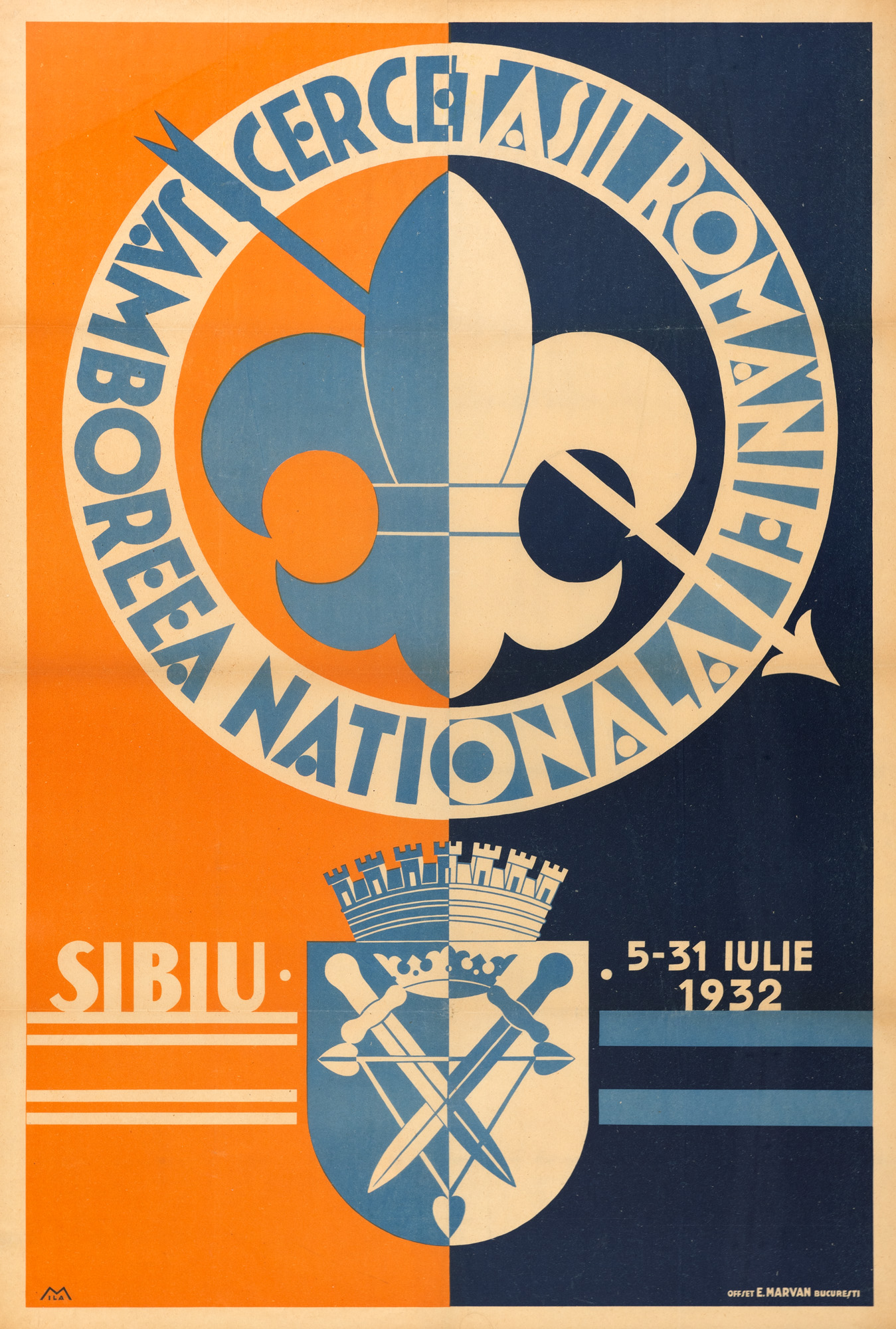 Afiș ”Cercetașii României - Jamboreea Națională, Sibiu 1932”, piesă rară