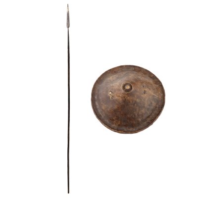 Set consisting of rhinoceros skin shield and spear, Congo, circa 1900