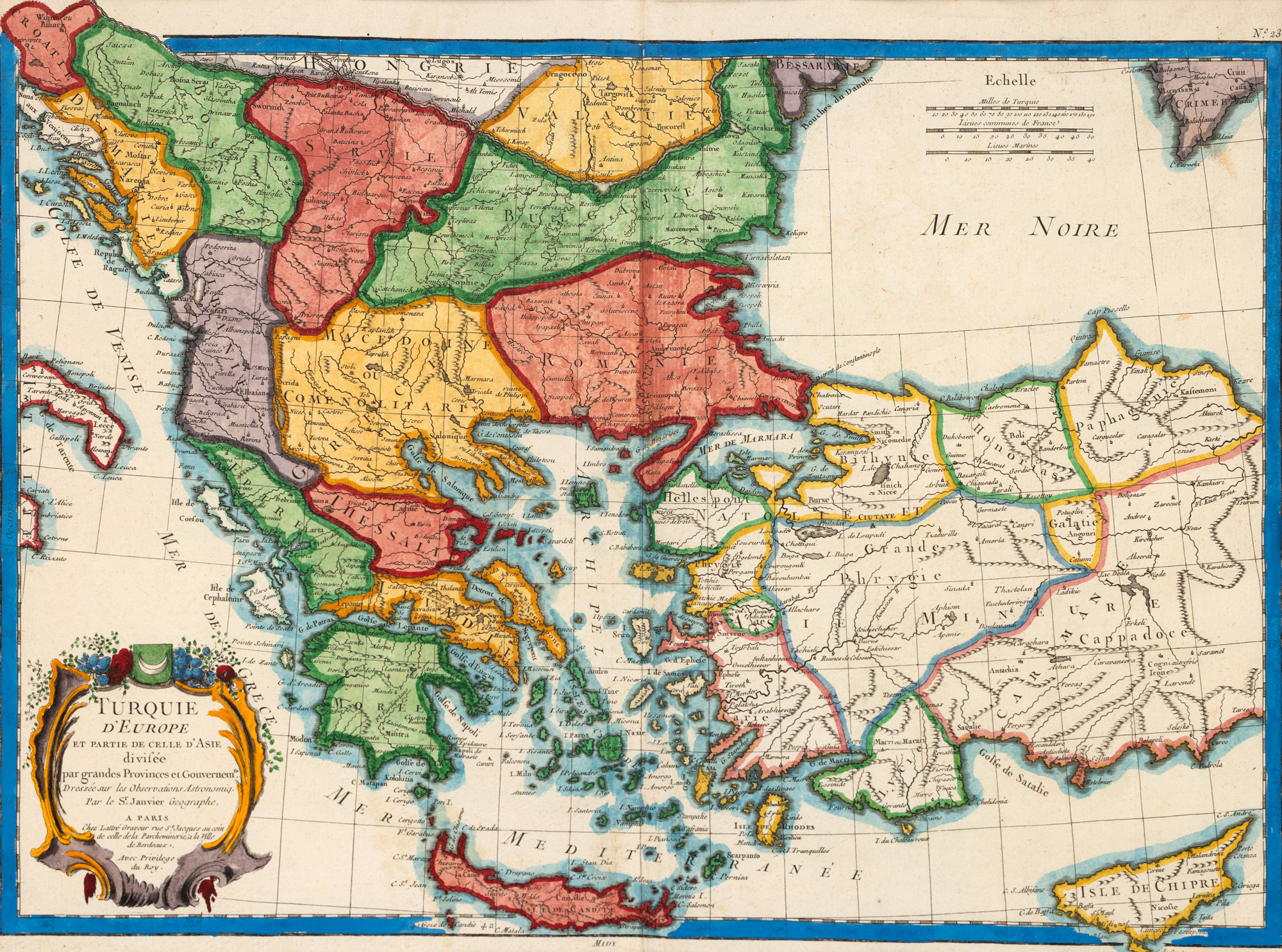 Map "European Turkey and a part of Asian Turkey", drawn by Jean Janvier, published by Jean Lattré, Paris, 1775