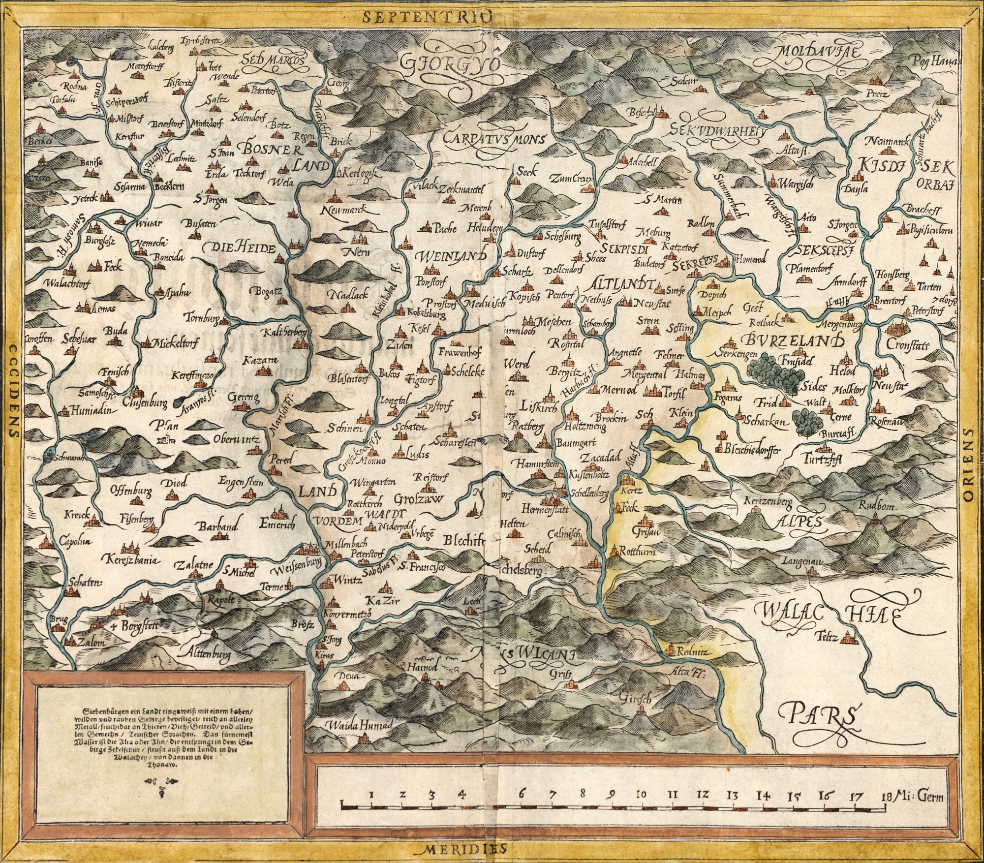 Hartă ”Transilvania”, de Sebastian Münster, Basel, cca. 1750 