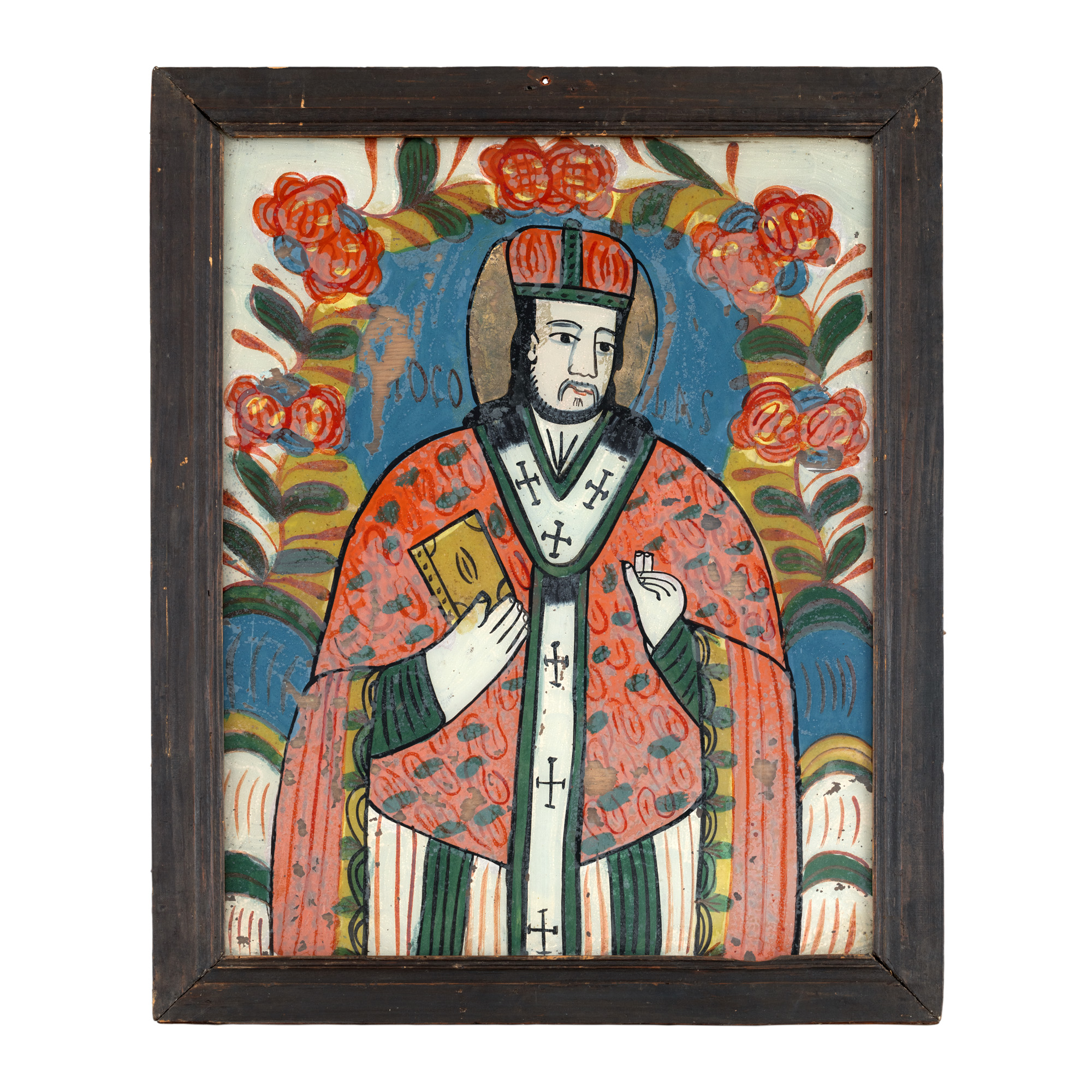 Icoană pe glajă, ”Sfântul Nicolae”, atelier din Gherla, a doua jumătate a sec. XIX